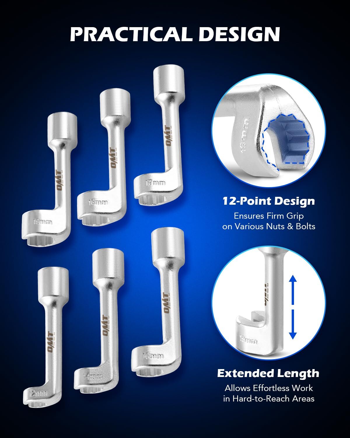 Orion Motor Tech 1/2 Dr Diesel Injector Line Socket Wrench Set, 6pc 12pt Diesel
