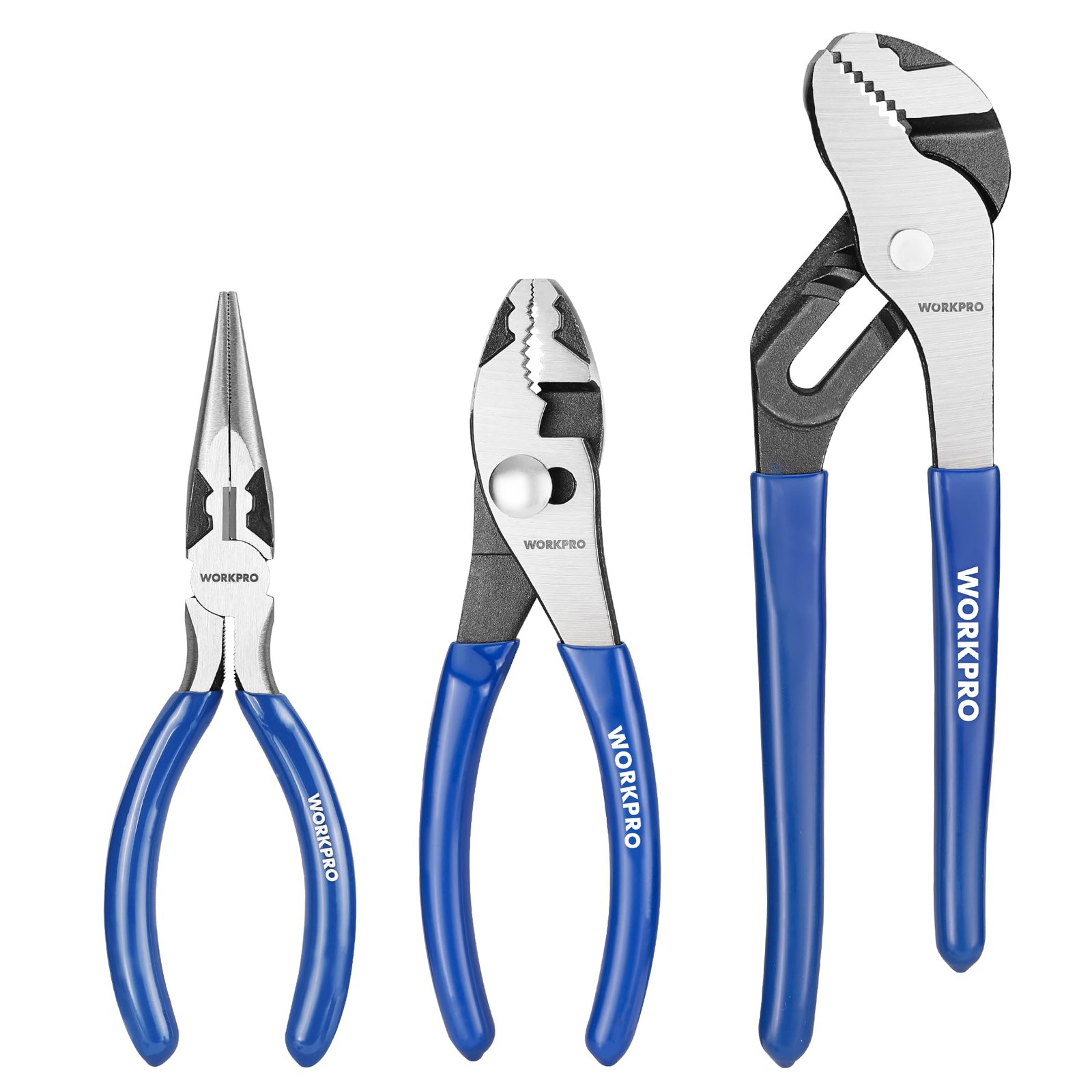 WORKPRO Pliers Set, 3-Piece Plier Tool Set with Soft Handle, 6″ Needle Navy