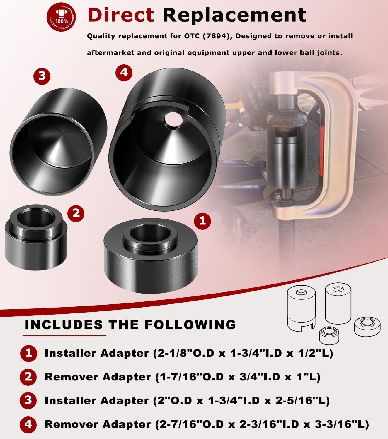 Ball Joint Service Adapter Tools Kit 7894 for Jeep Wrangler & Dodge Ram Trucks
