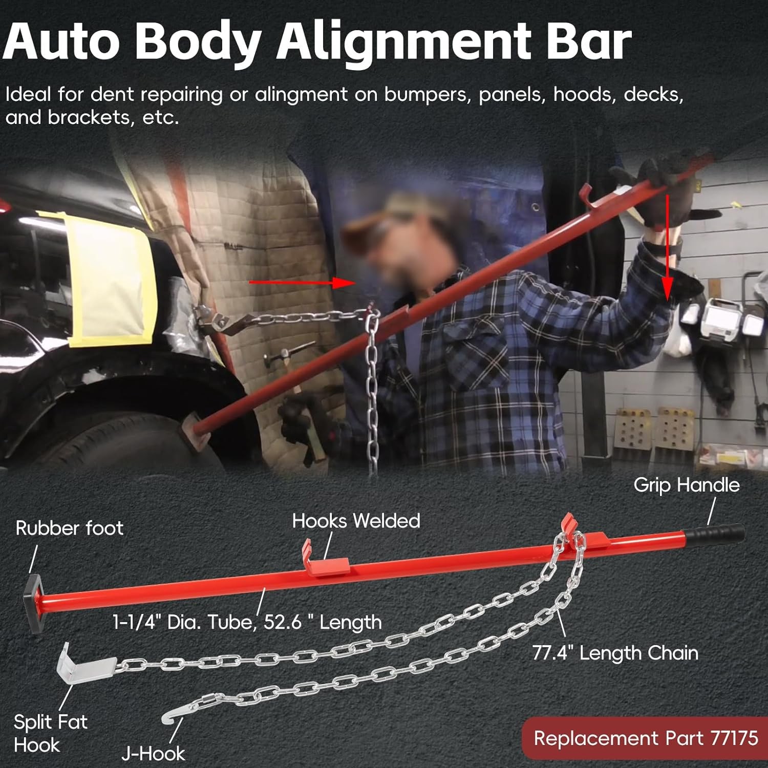 77175 Auto Body Alignment Bar Pulling Stick Tool for Car Repair Length 52.6 Inch