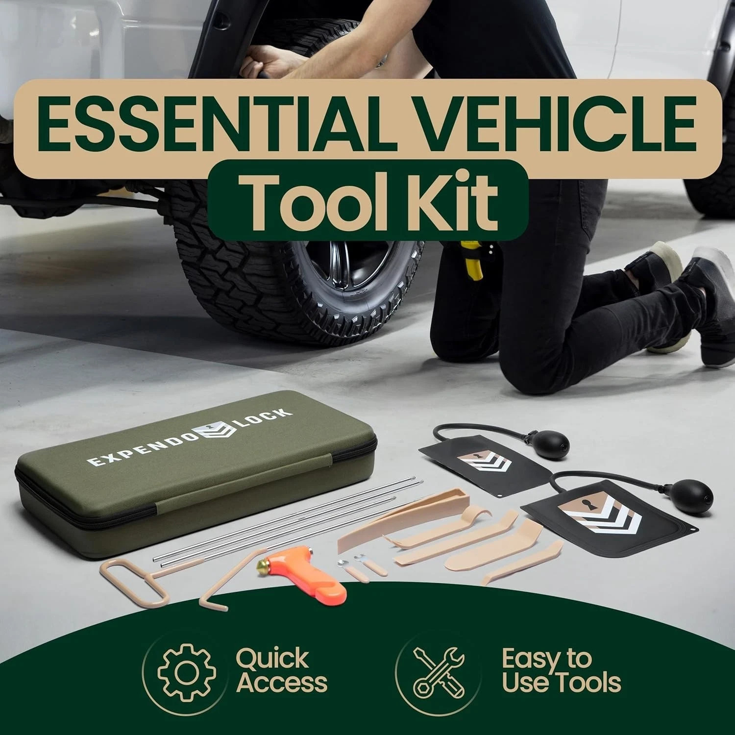 Heavy-Duty Lock Car Tool Kit J-Hook Puller and Automotive Repair Tools