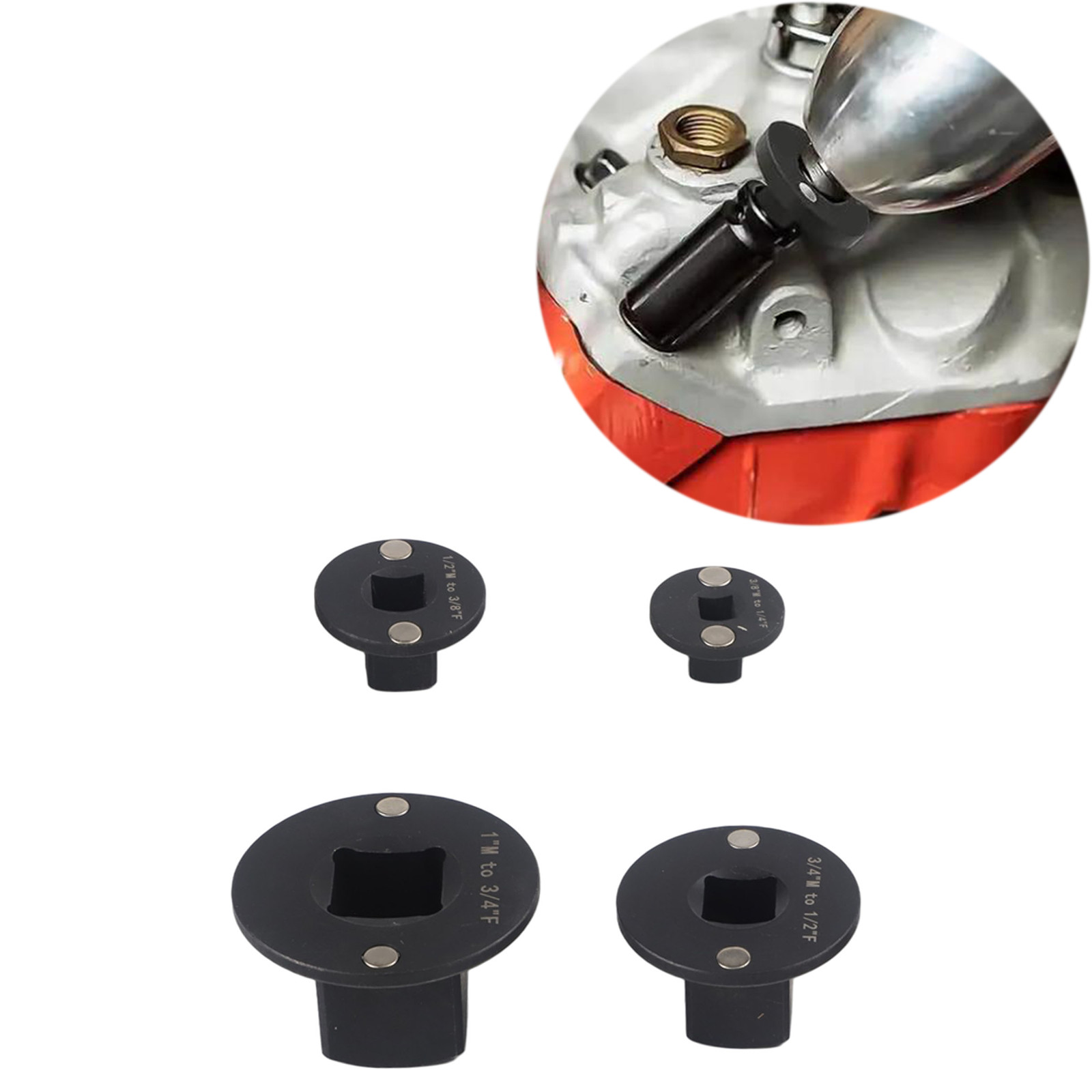 Low Profile Socket Adapter Set 4 Pieces Heat Treated Steel for Repairs