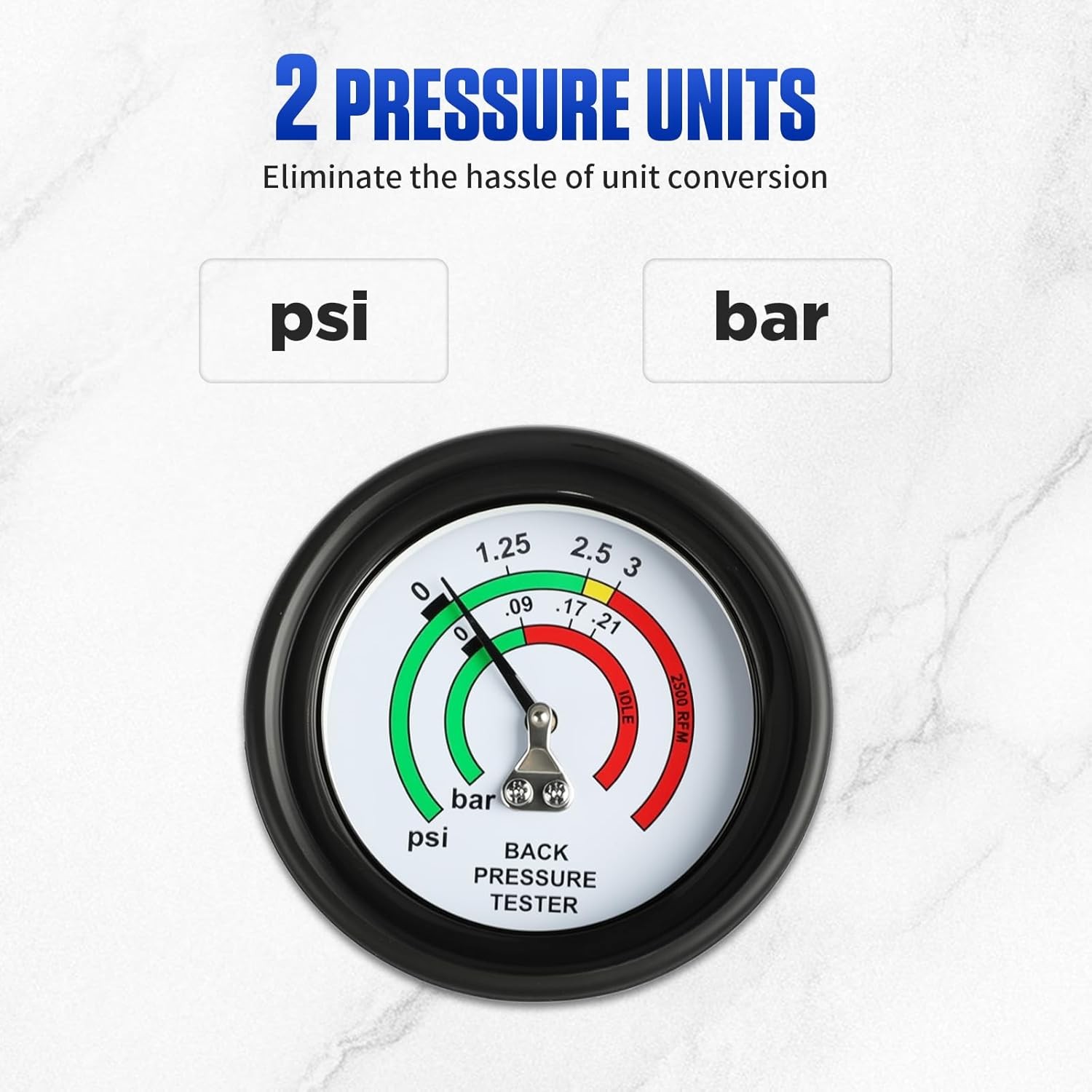 Exhaust Back Pressure Tester Gauge with Dual Scale (psi/Bar), 5-Ft Hose,Adapter