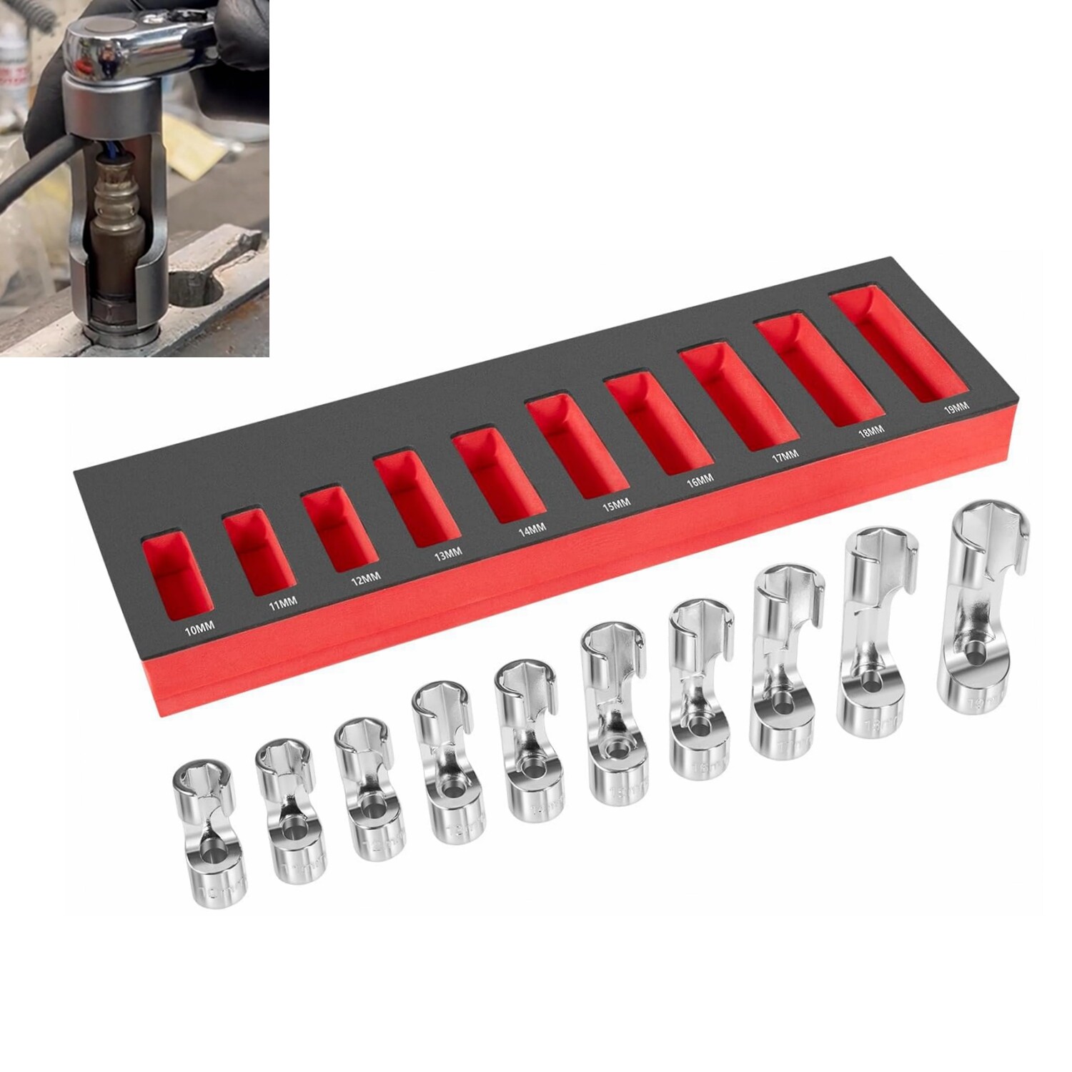 Flare Nut Socket Set, 3/8″ Square Drive Diesel Injector Wrench 10mm-19mm (10PCS)