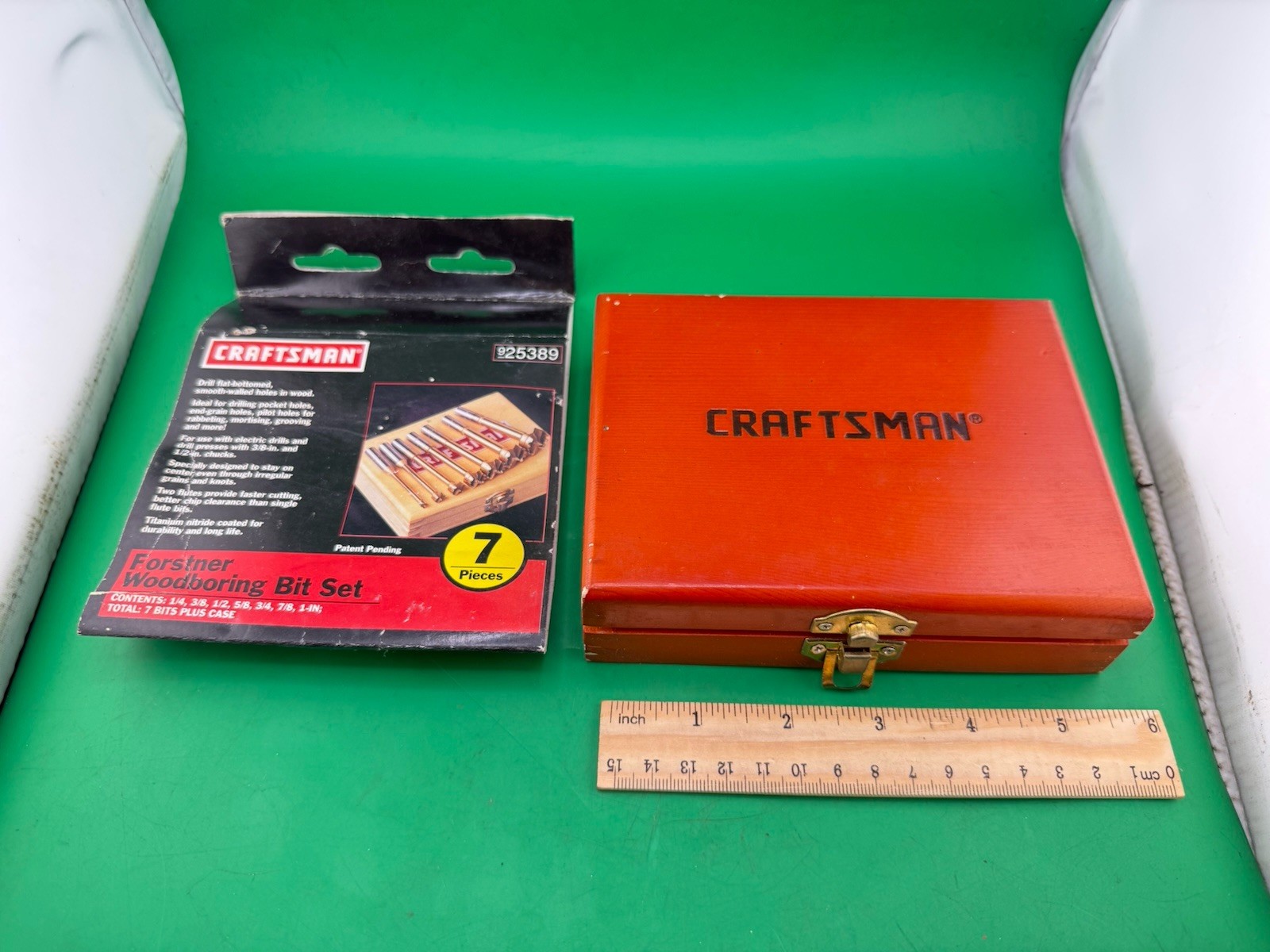 NOS CRAFTSMAN 7 Piece Forstner Woodboring Bit Set Wood Box 25389 925389 1/4”- 1”
