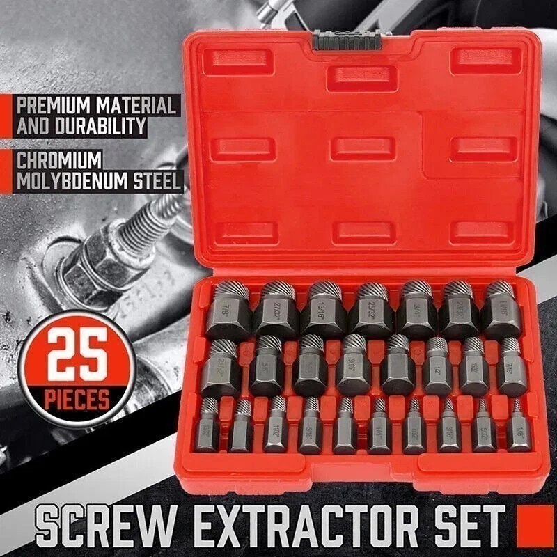 25PC Screw Extractor & Bolt Remover Set – Multi-Spline Hex Socket Wrench Kit