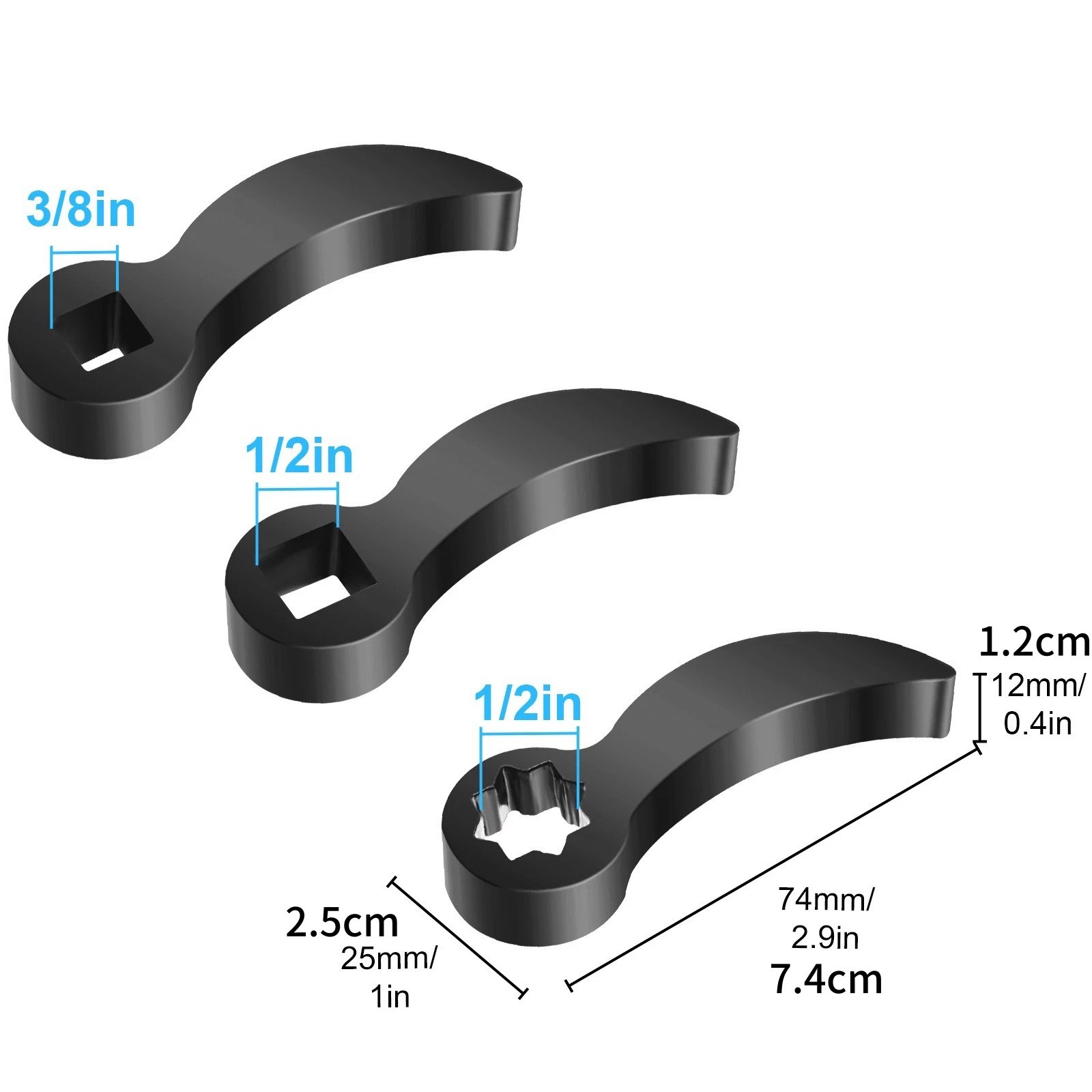 3 PCS 1/2 in 3/8 in Pry Bar Tool Head Adapter for Automotive Disassembly Work