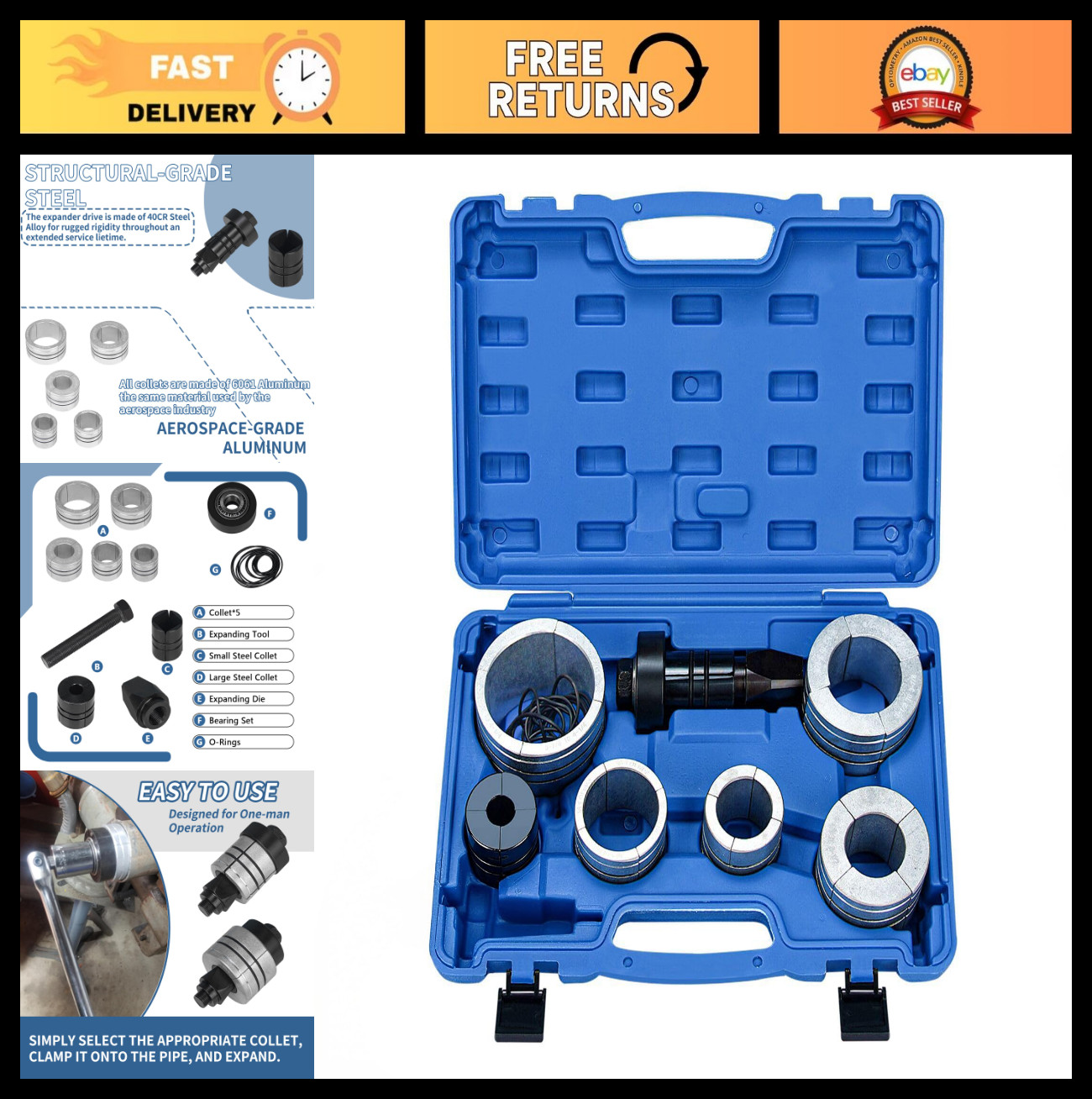 Exhaust Pipe Expander Tool Set 1-5/8″ to 4-1/4″ Hex Muffler Spreader 28mm