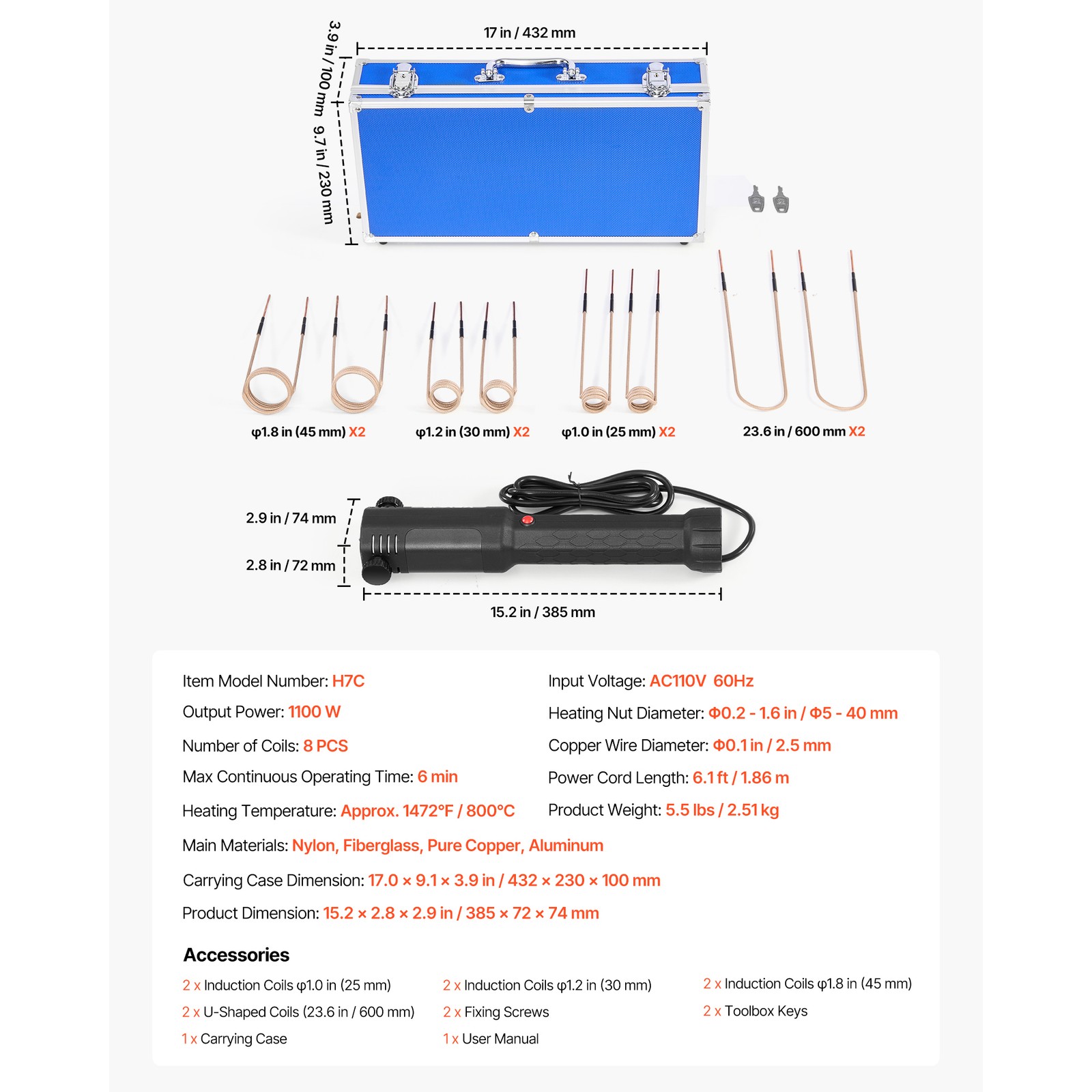 Uimoso Induction Heater Kit for Rusty Bolt Removal, 1100W, 110V