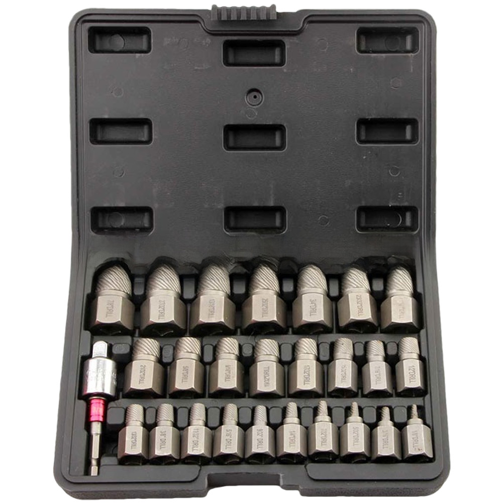 27pc Broken Screw Extractor Set with Reverse Thread Bolt Remover Tools