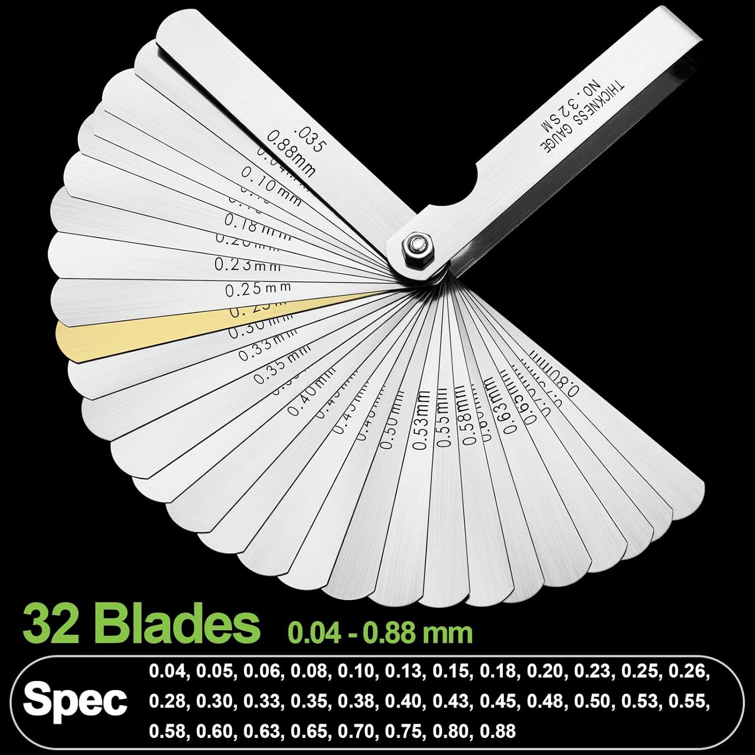 Feeler Gauge Set 32 Pieces Stainless Steel Foldable Feeler Gauges Measuring Tool