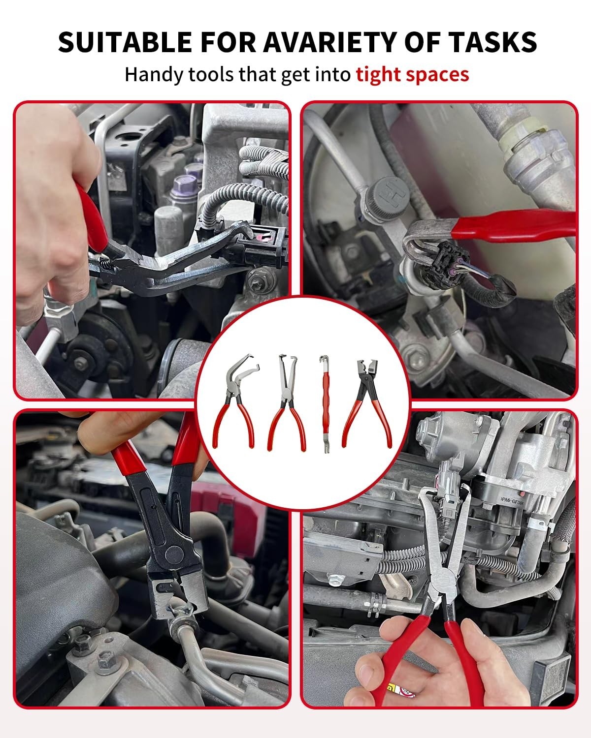 4 PCS Automotive Electrical Disconnect & Hose Clamp Pliers Set | Car Repair Tool