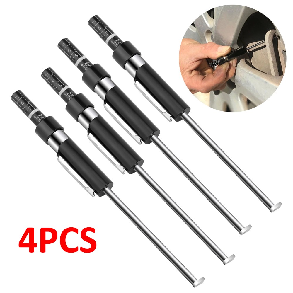 Brake Pad Thickness Gauge Measure Tool w/ Scale car Detection Pen Base Plate 4PC
