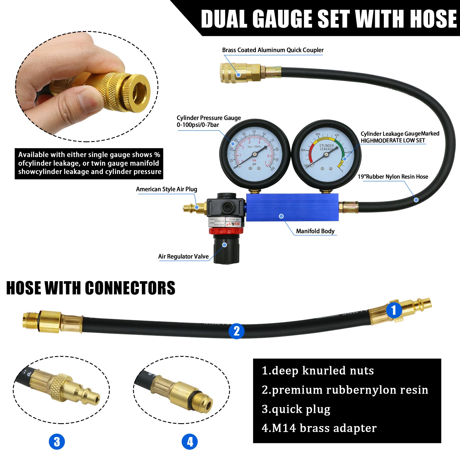 Professional Cylinder Leakage Tester TU-21 Compression Leakage Tester Tool Kit