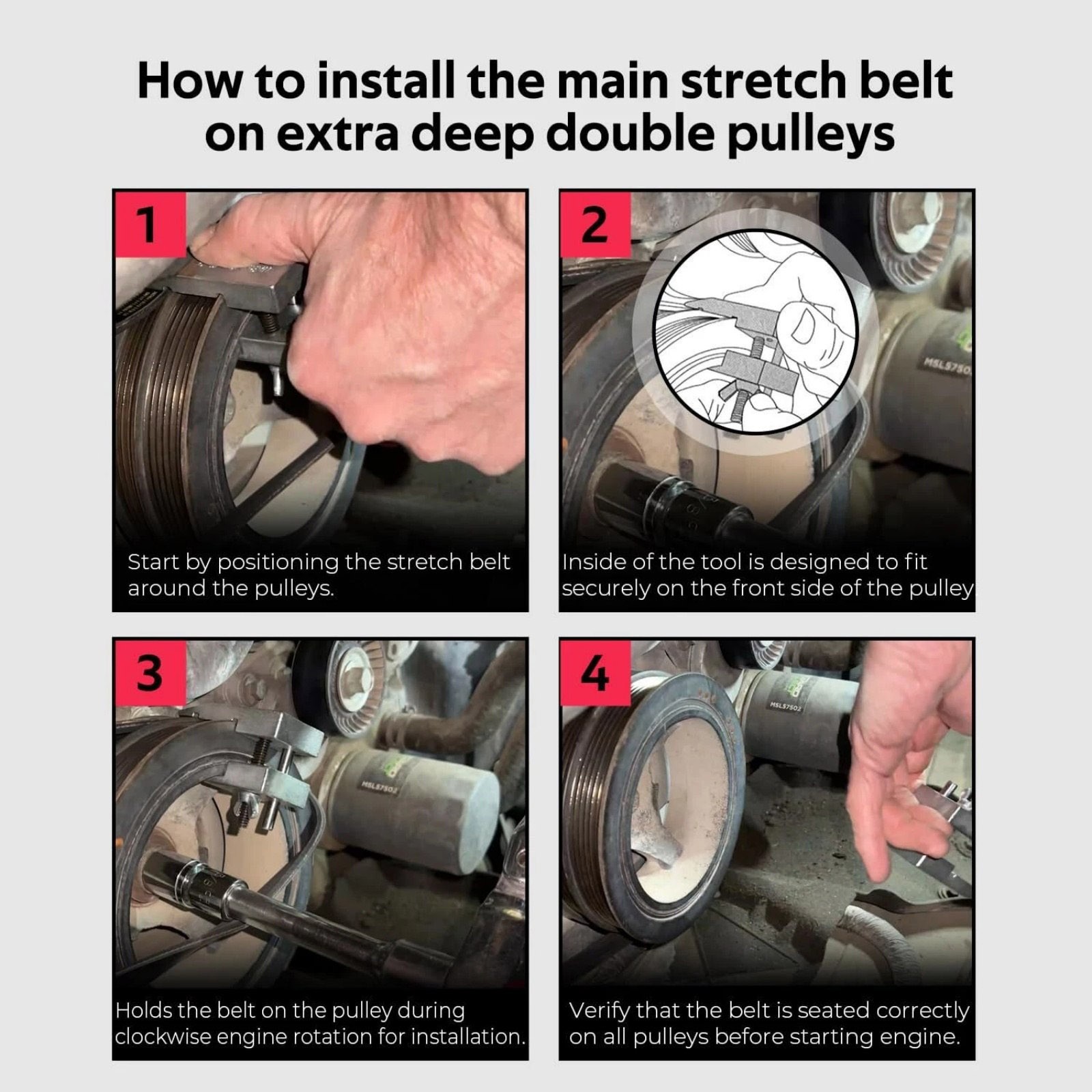 59350 Stretch Belt Installer for Extra-Deep Double Pulleys for Ford 3.5L 3.7L V6