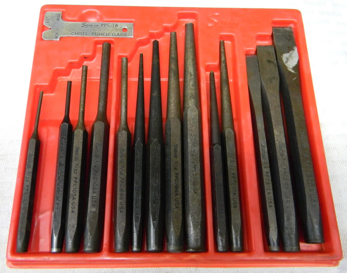 SNAP-ON 15PC PUNCH AND CHISEL SET #PPC715A IN PLASTIC TRAY MISSING 1 PIECE
