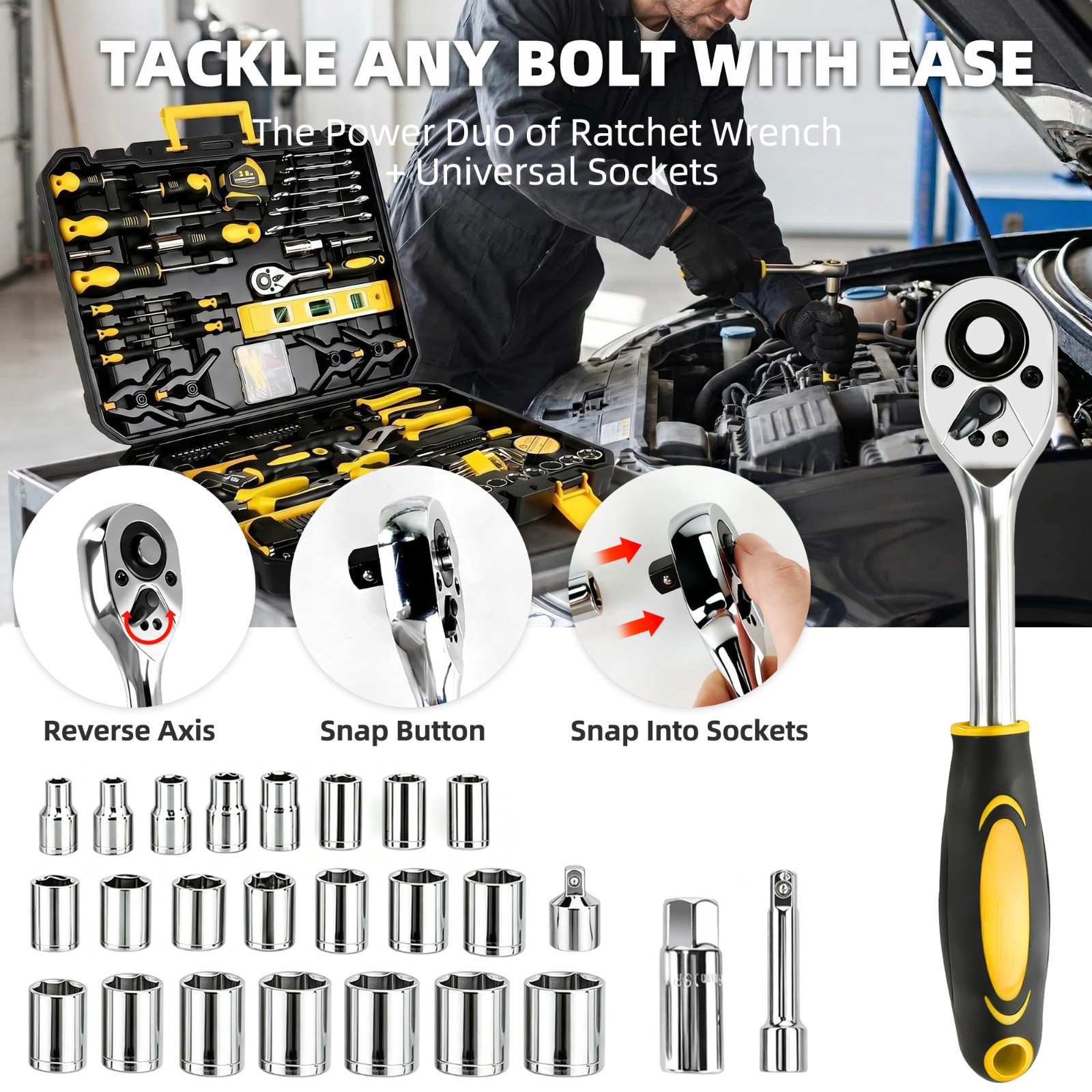 436PCS Stainless Steel Socket Wrench Tool Set for Home Auto Repairs