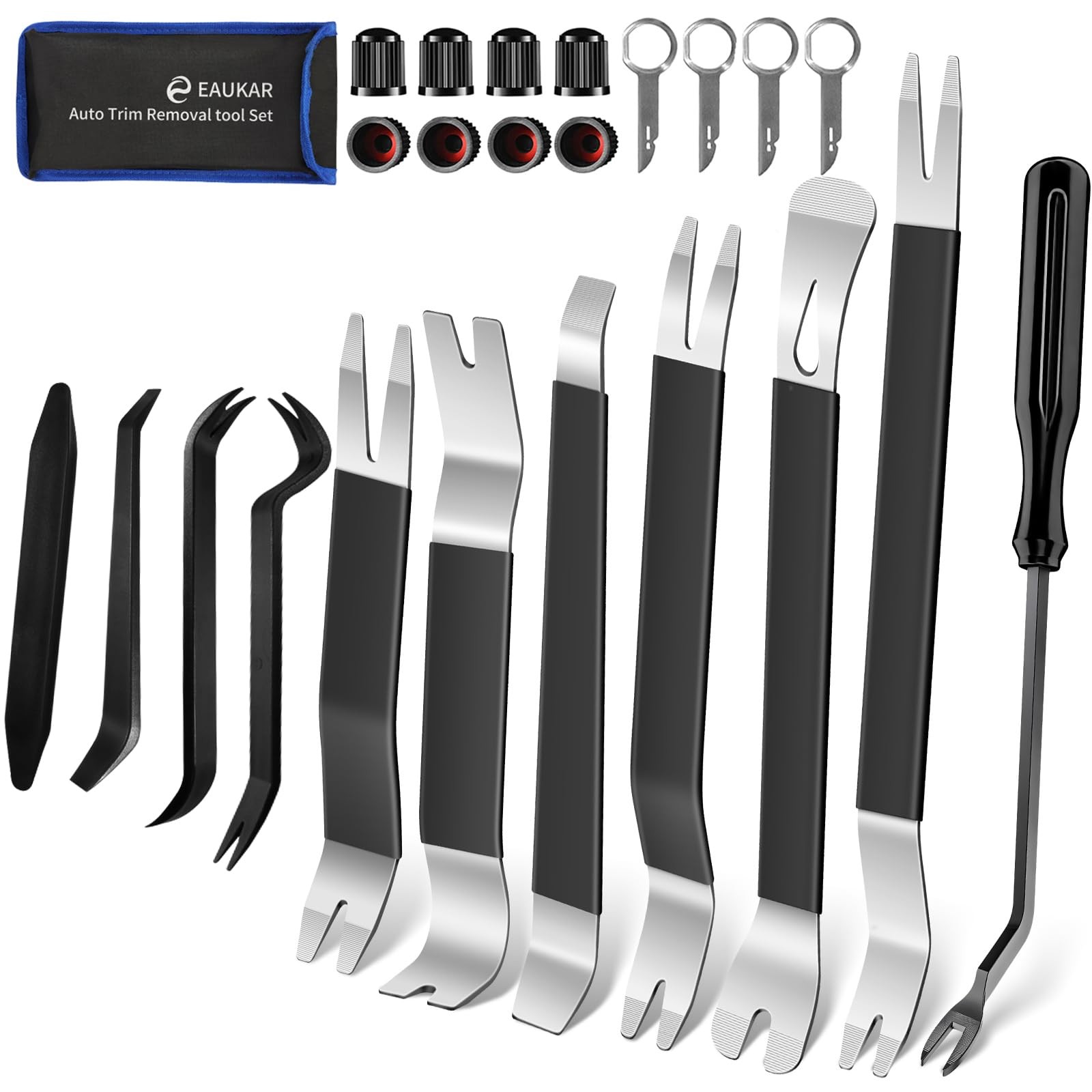 Eaukar 24 Pcs Auto Trim Removal Tool Kit, Metal Car Silver/Black