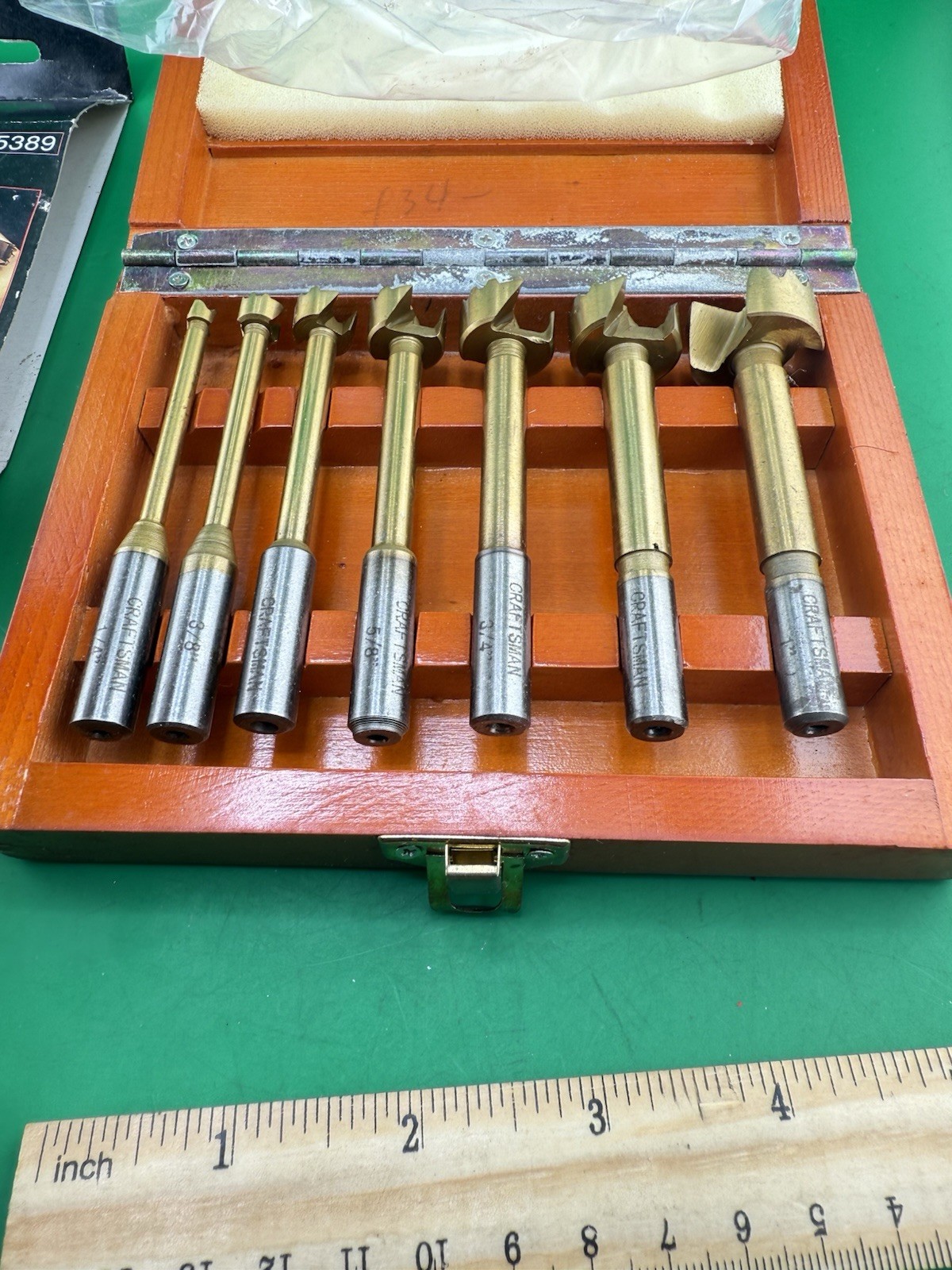 NOS CRAFTSMAN 7 Piece Forstner Woodboring Bit Set Wood Box 25389 925389 1/4”- 1”