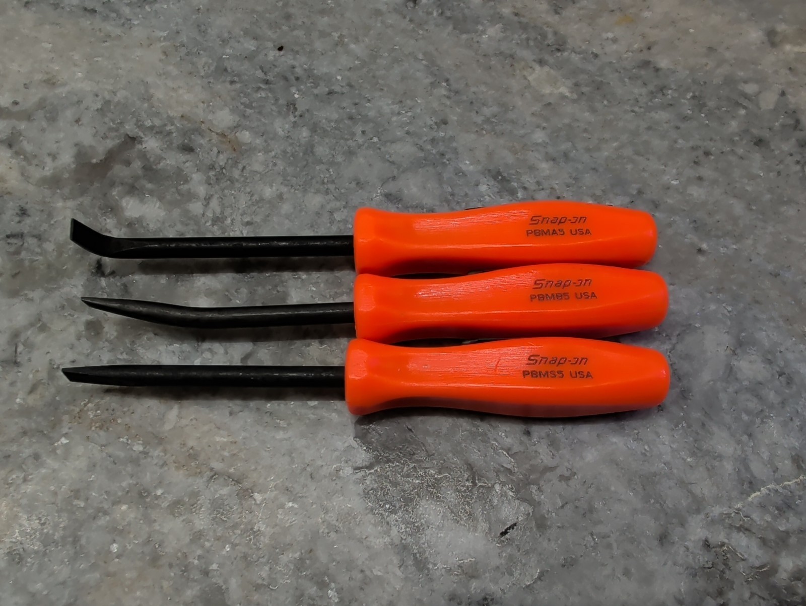 Snap On Tools New Mini Pocket Pry Bar Set 3 pcs Orange 5″ Straight / Bent / 90