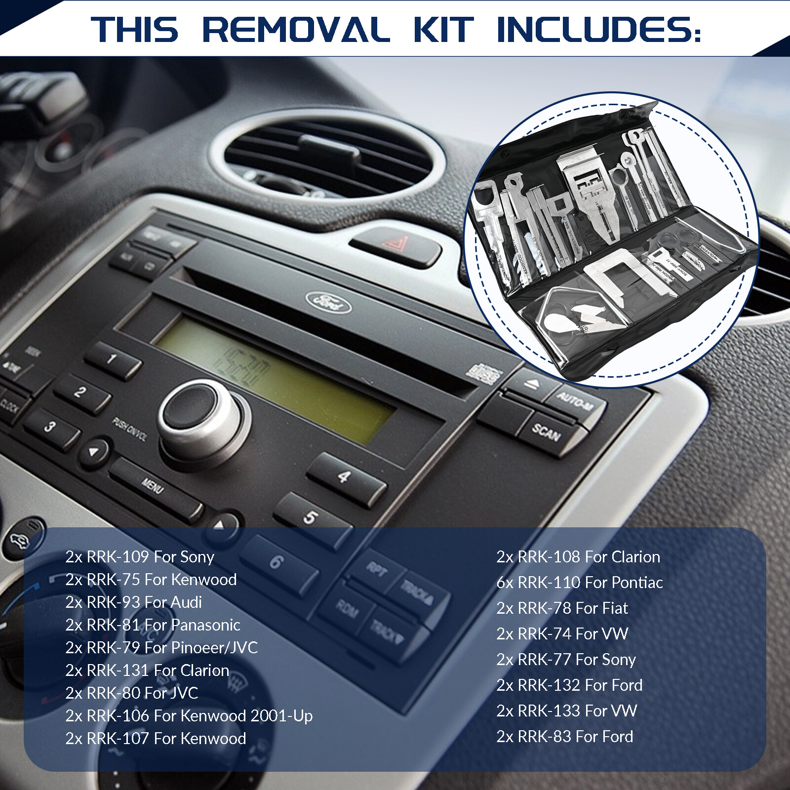 38Pcs Car Stereo Radio Audio Removal Tool Set Key Kit Head Unit Extractor Kits