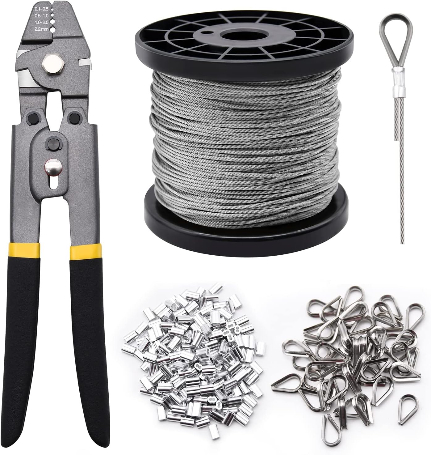328ft Wire Rope Crimping Tool Kit, Stainless Steel Cable Grey,black