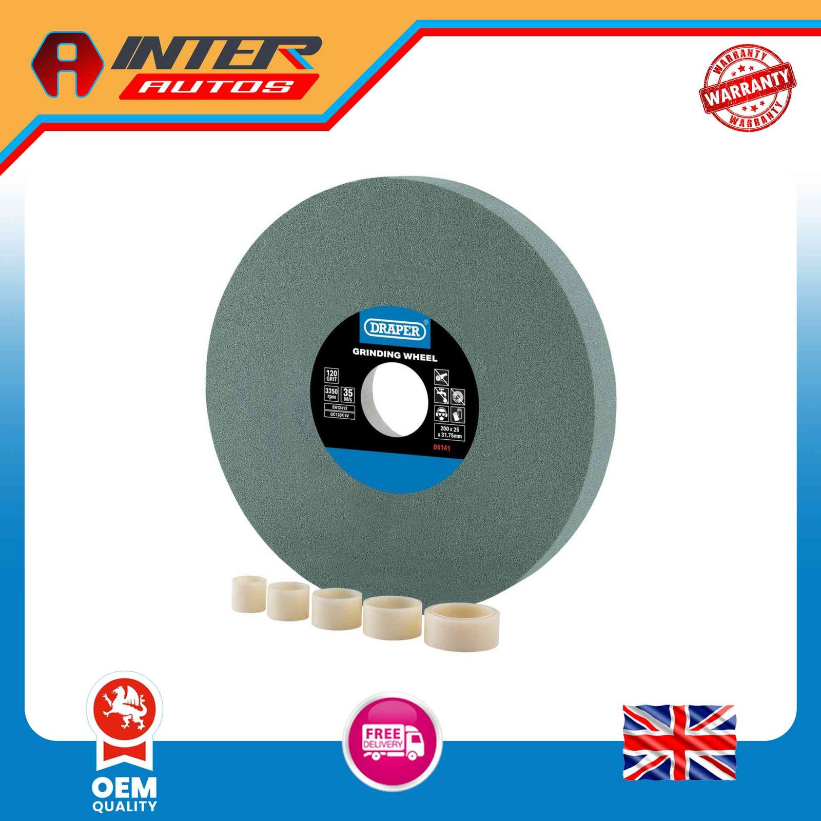 Draper Silicon Carbide Bench Grinding Wheel, 200 x 25mm, 120G 04141