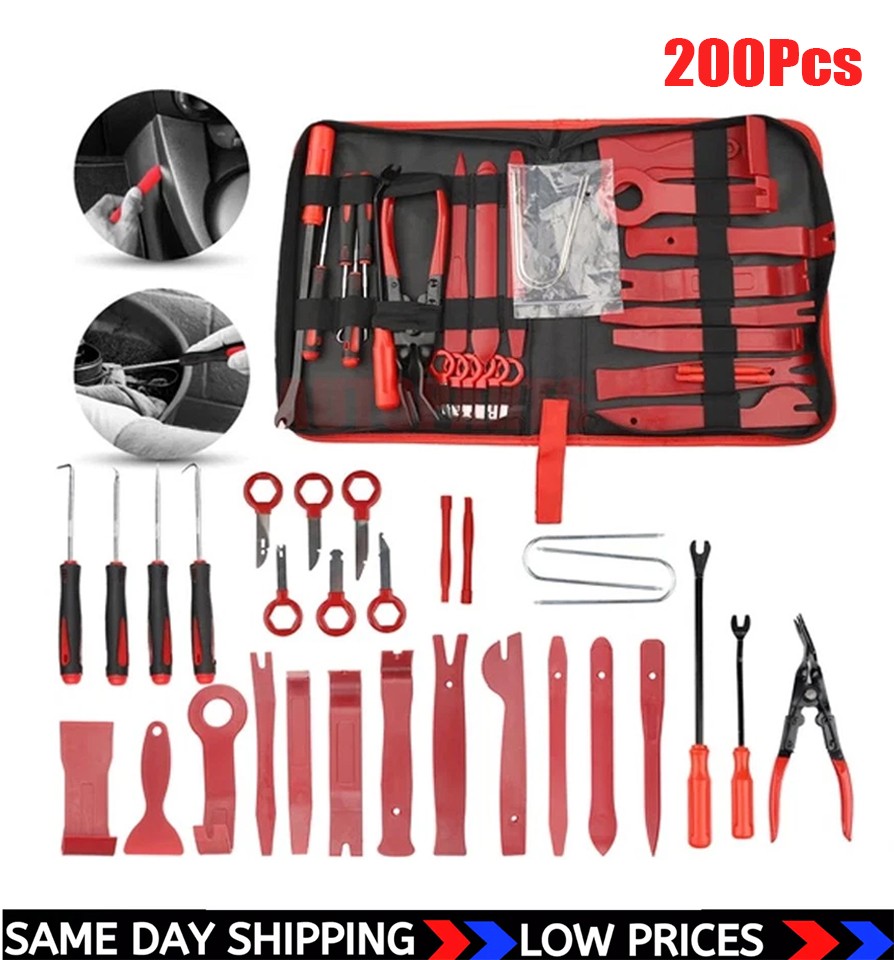 200Pcs Car Trim Removal Tool Set Hand Tools Pry Bar Panel Door Interior Clip Kit