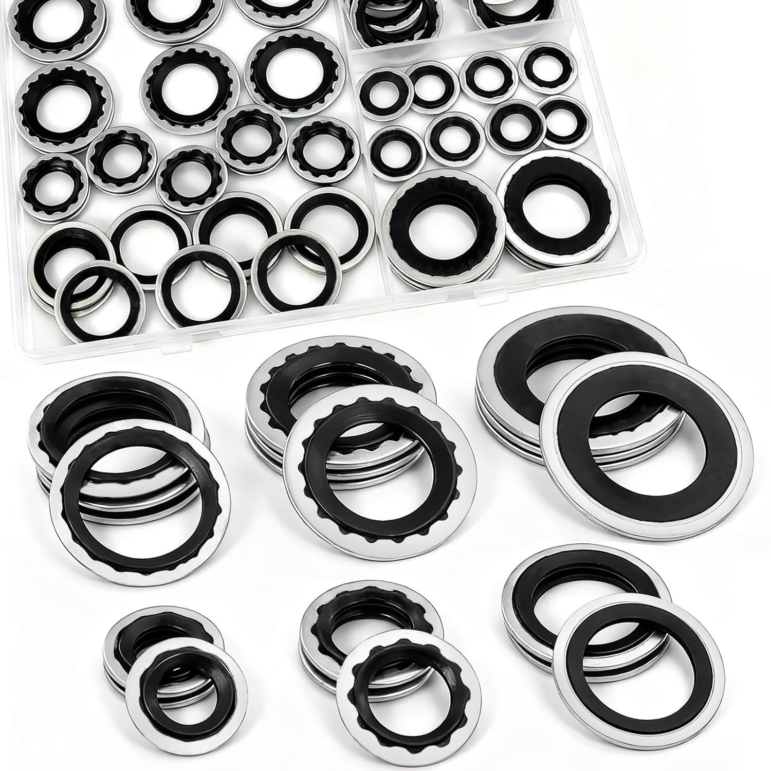 52 PCS Automotive AC Gasket Kit Rubber Metal Seal Compressor Washers for R134a