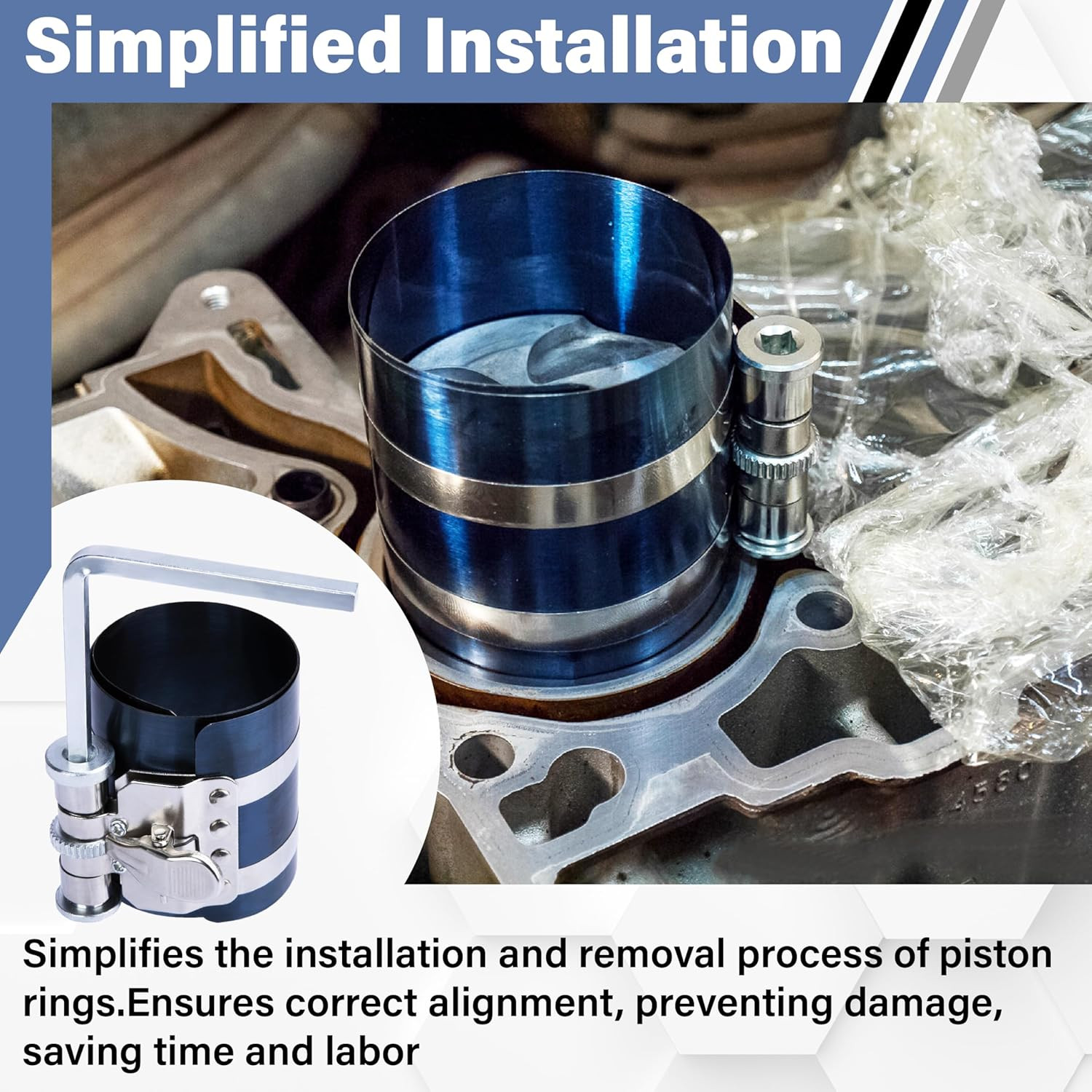 Piston Ring Compressor Installer Removal Tool for Car Engine with Piston Inst…