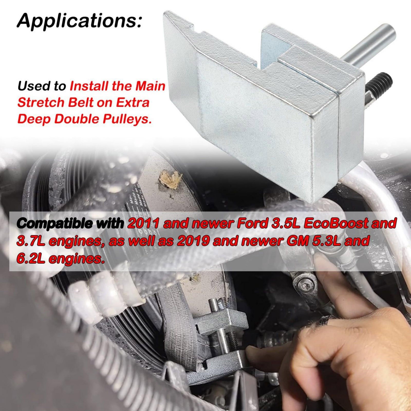 59350 Stretch Belt Installer for Extra-Deep Double Pulleys, For Ford 3.5L 3.7L