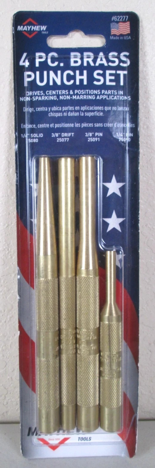 Mayhew Tools 4pc Assorted BRASS Drift and Pin Punch Set #62277 -NEW –