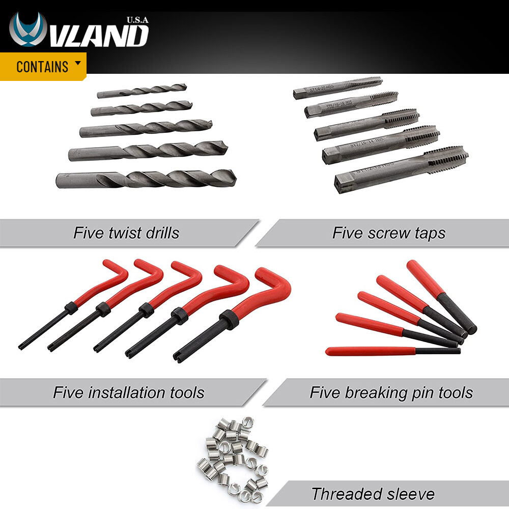 131 Pcs/Set Metric Thread Repair Insert Kit M5/6/8/10/12 Helicoil Car Coil Tools