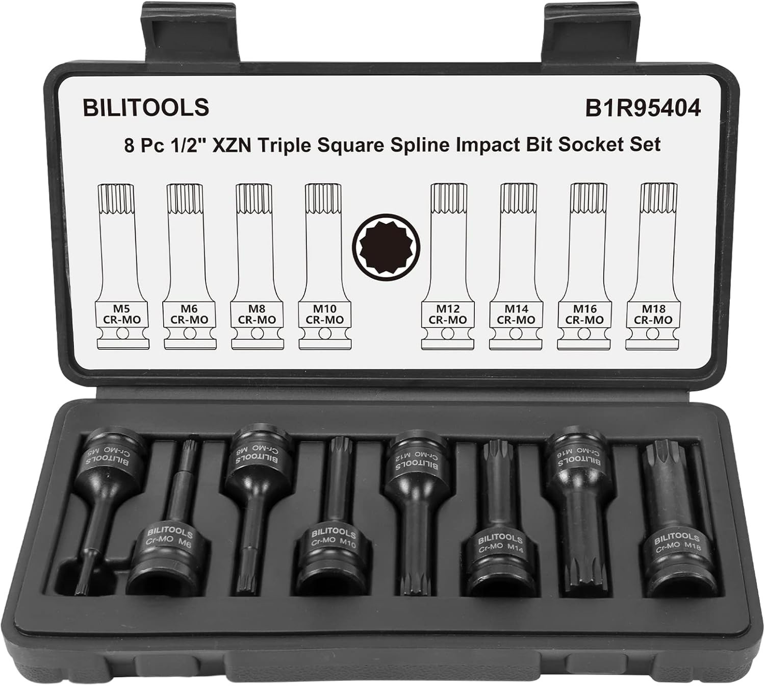 8Pc 1/2″ Drive Impact XZN Triple Square Spline Bit Socket Set M5 M6 M8 M10-M18