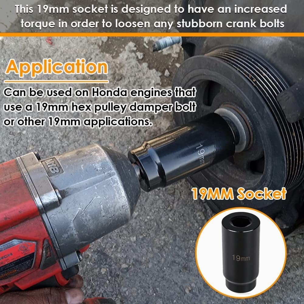 19mm Harmonic Balancer Socket & 50mm Crankshaft Pulley Wrench for Honda/ Acura