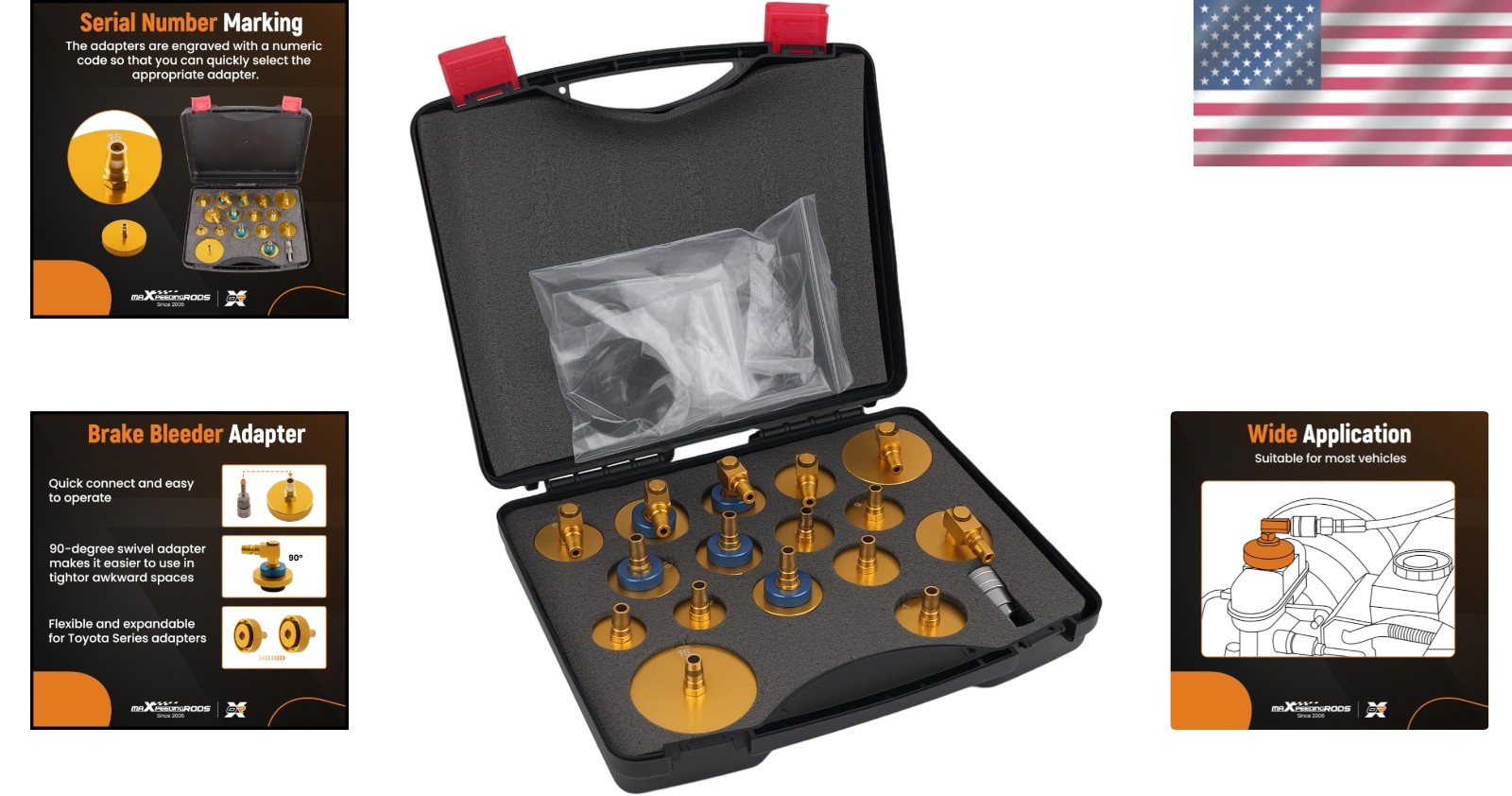 Brake Bleeder Adapter Kit 17 Pcs for Most Cars Aluminum Pressure Bleeding Tool