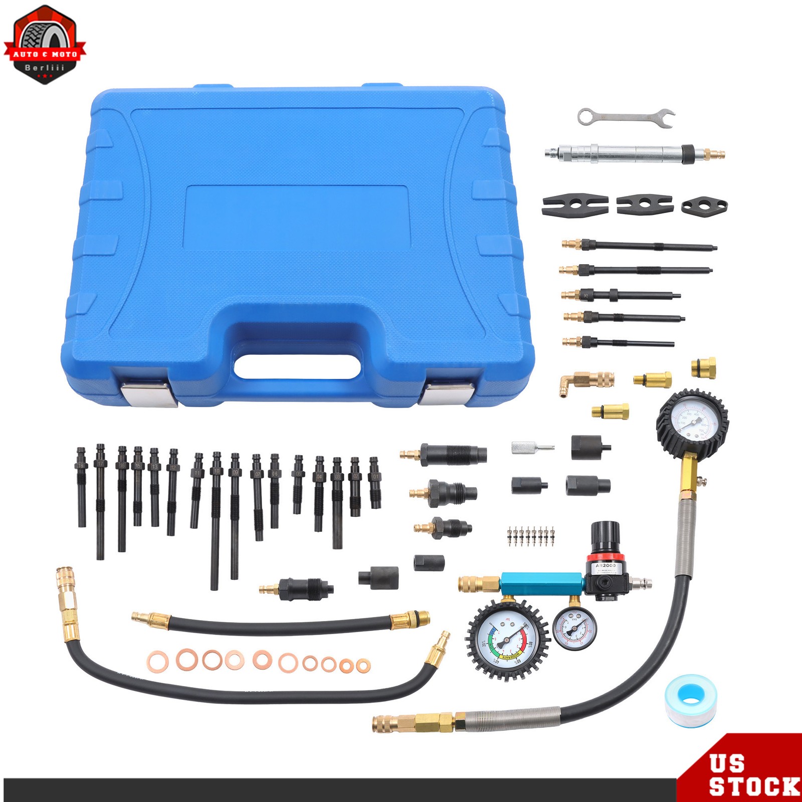 46PCS Petrol Diesel Engine Compression Tester Leak Down Diagnostic Tool Kit