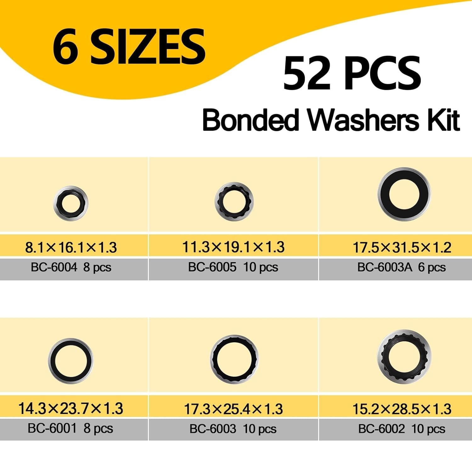52 PCS Automotive AC Gasket Kit Rubber Metal Seal Compressor Washers for R134a