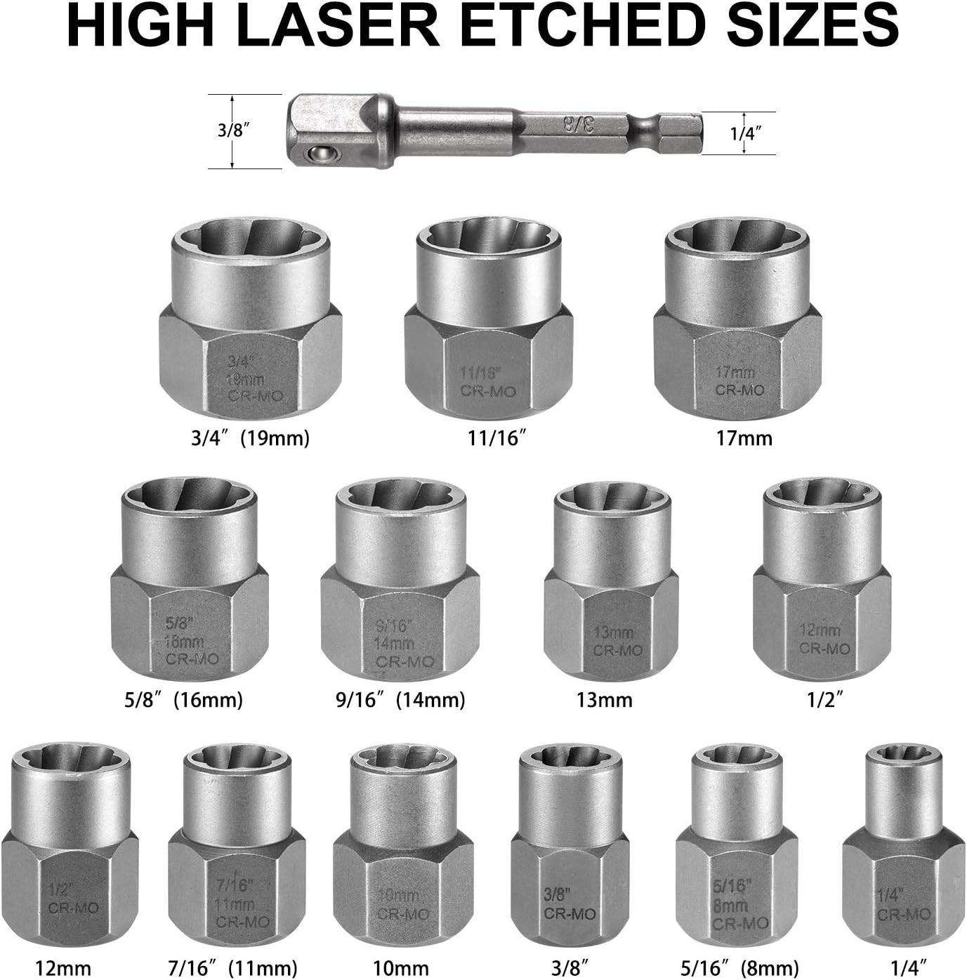 Bolt Extractor Set, 13+1 Piece Nut Extractor Sleeve Set, Drive Bolt Extractor