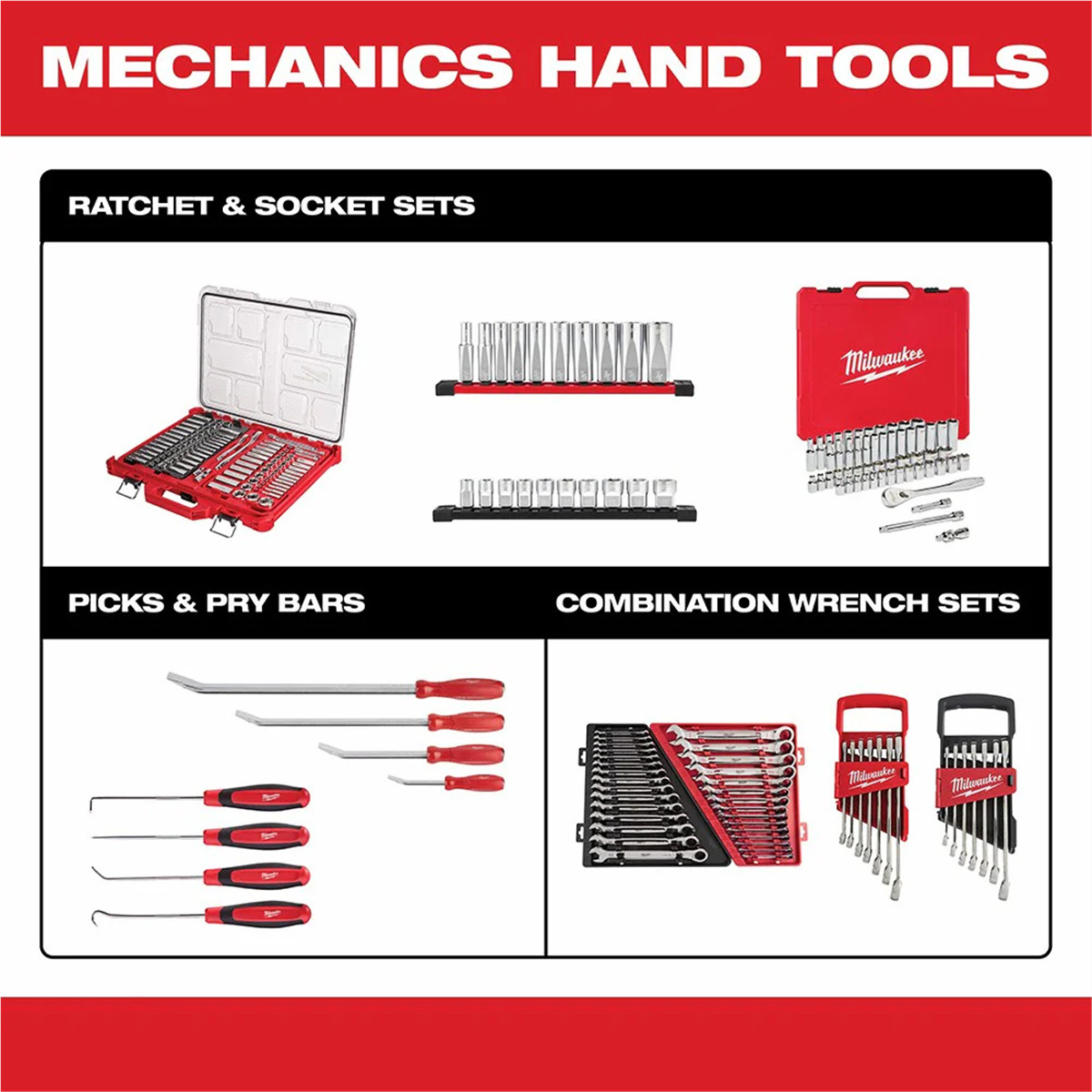 Milwaukee 48-22-9218 All Metal Core Pry Bar Set Reinforced Tips with Tray