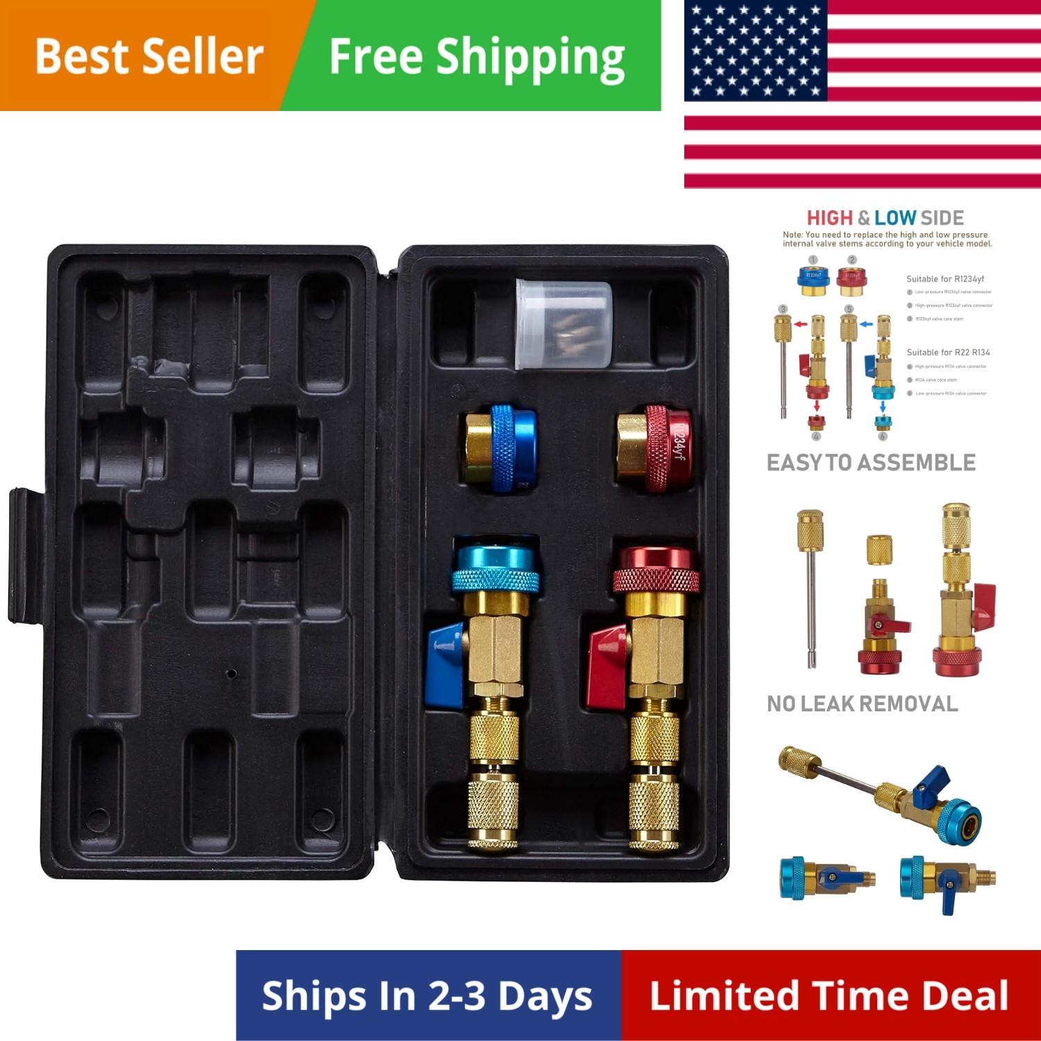 Automotive AC R134A R1234YF Valve Core Remover and Installer Tool Set, for St…