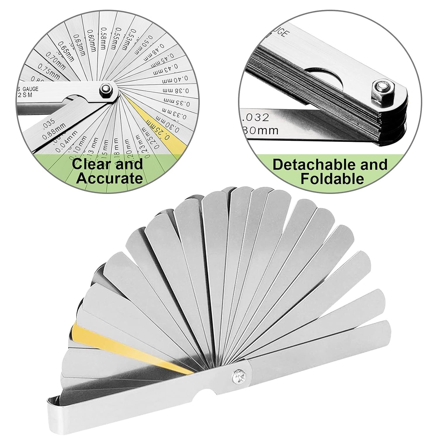 Feeler Gauge Set 32 Pieces Stainless Steel Foldable Feeler Gauges Measuring Tool