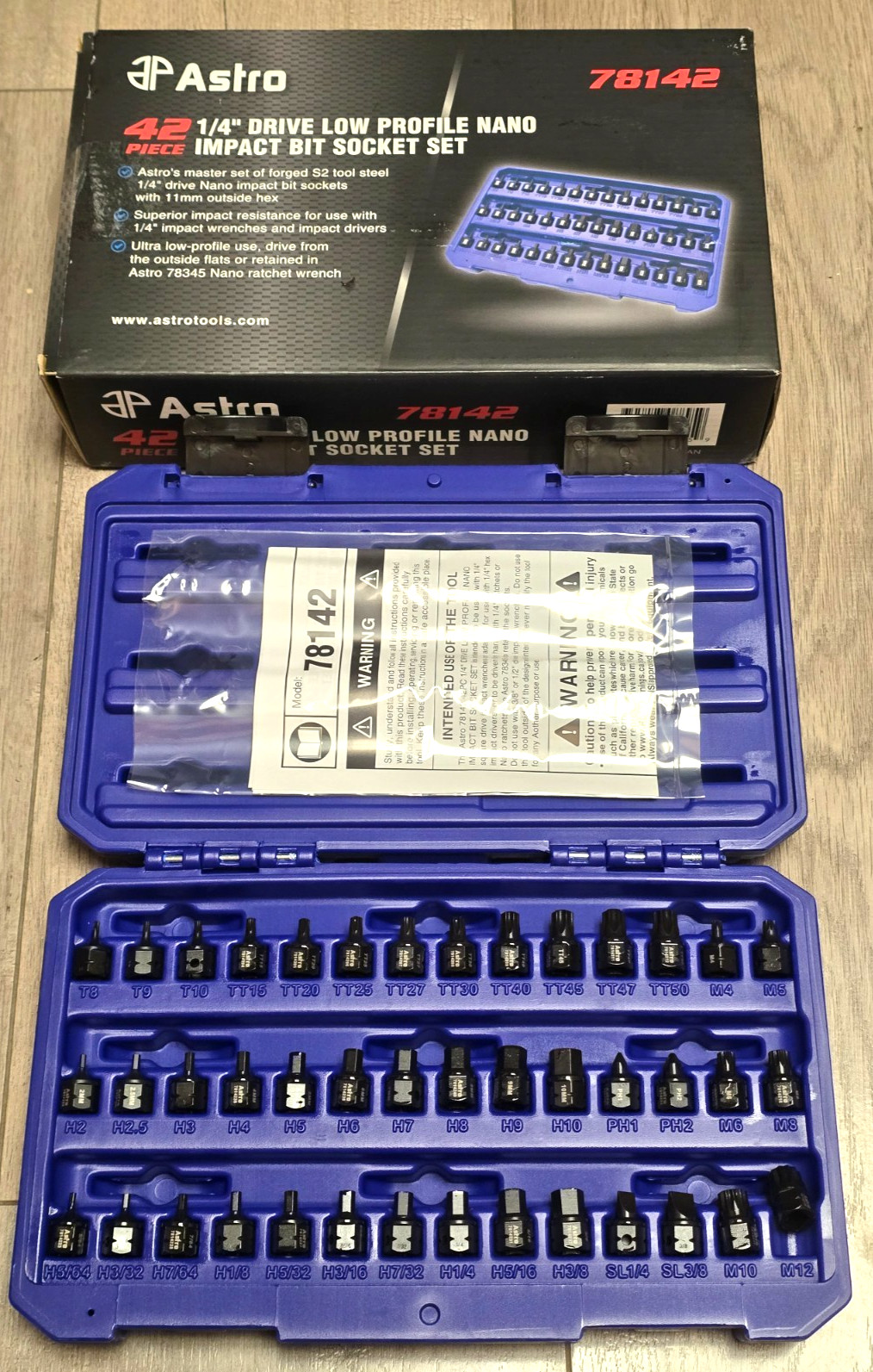 Astro Tools 42pc Master 1/4″dr/ 11mm Nano Dual Drive Bit Socket Set + Case 78142