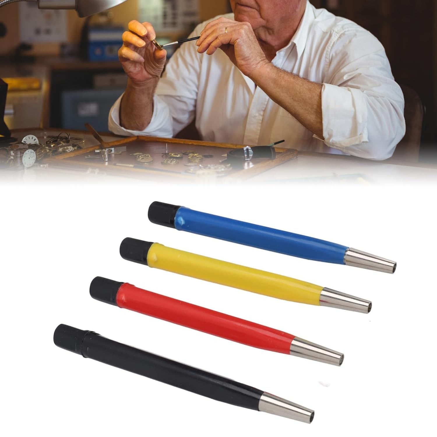 Fiberglass Scratch Brush Pen 4-Pieces with Steel, Brass,…