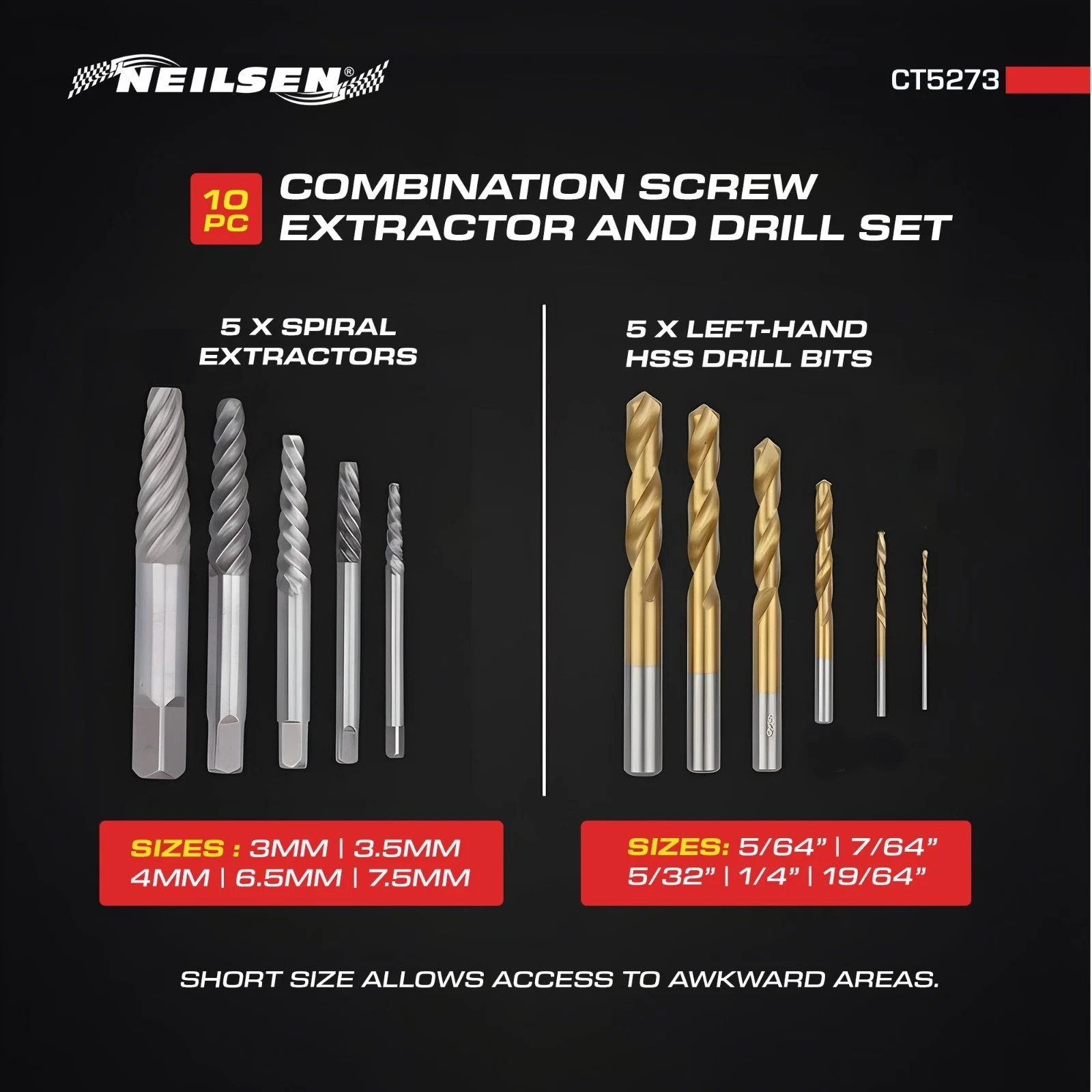 Left Hand Drills Broken Screw Bolt Stud Extractor Easy out Drill Set Neilsen