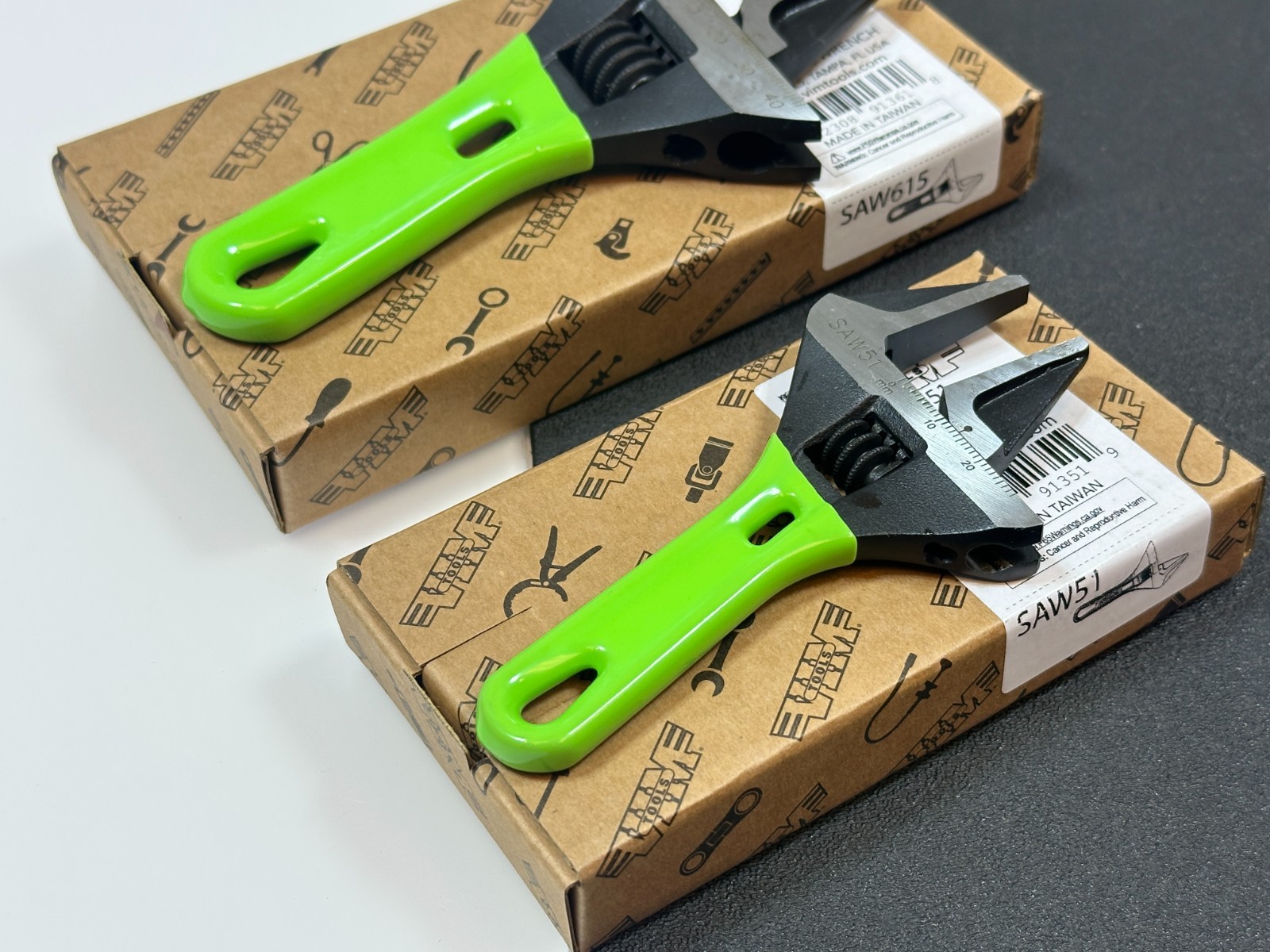 NEW VIM 2pc Green Stubby Wide Mouth Adjustable Wrench Set, 6” SAW615 & 5” SAW51