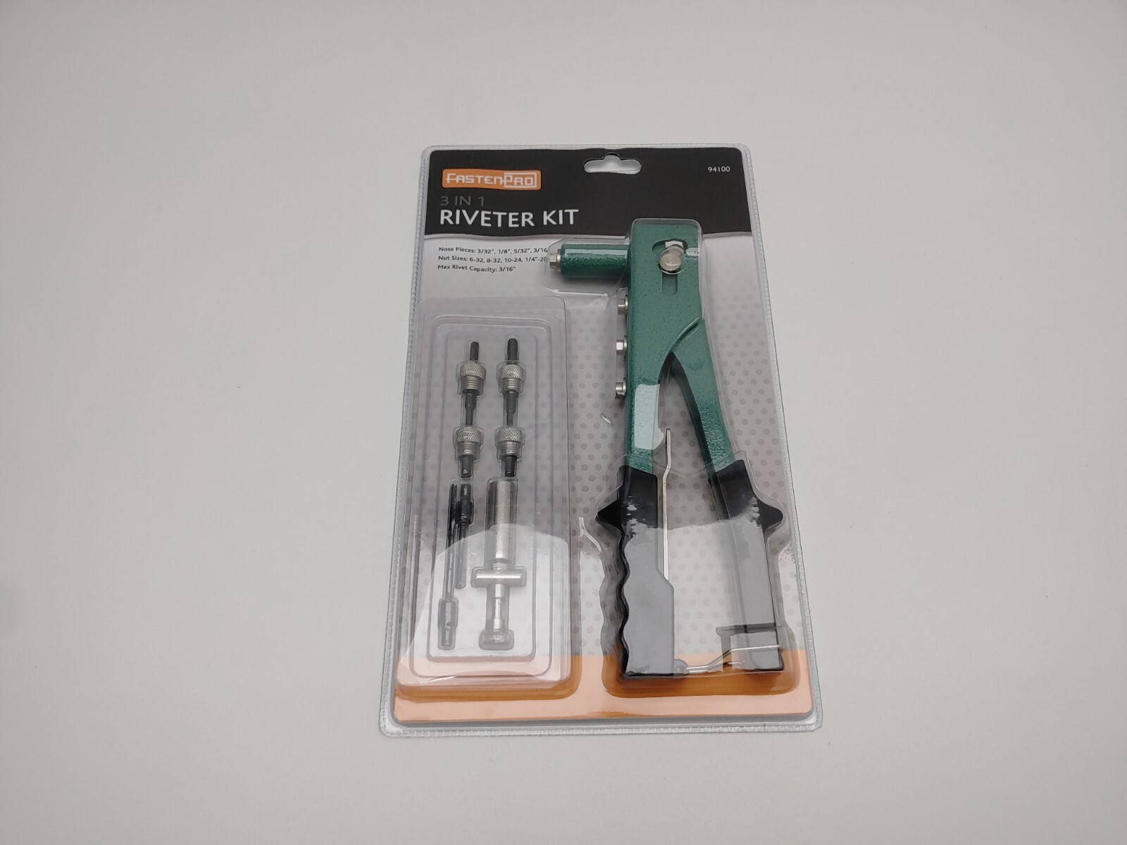 Threaded & Regular Blind Rivet Gun Kit 3/32″ 1/8″ 5/32″ 3/16″ Nose Pieces 4 Nut