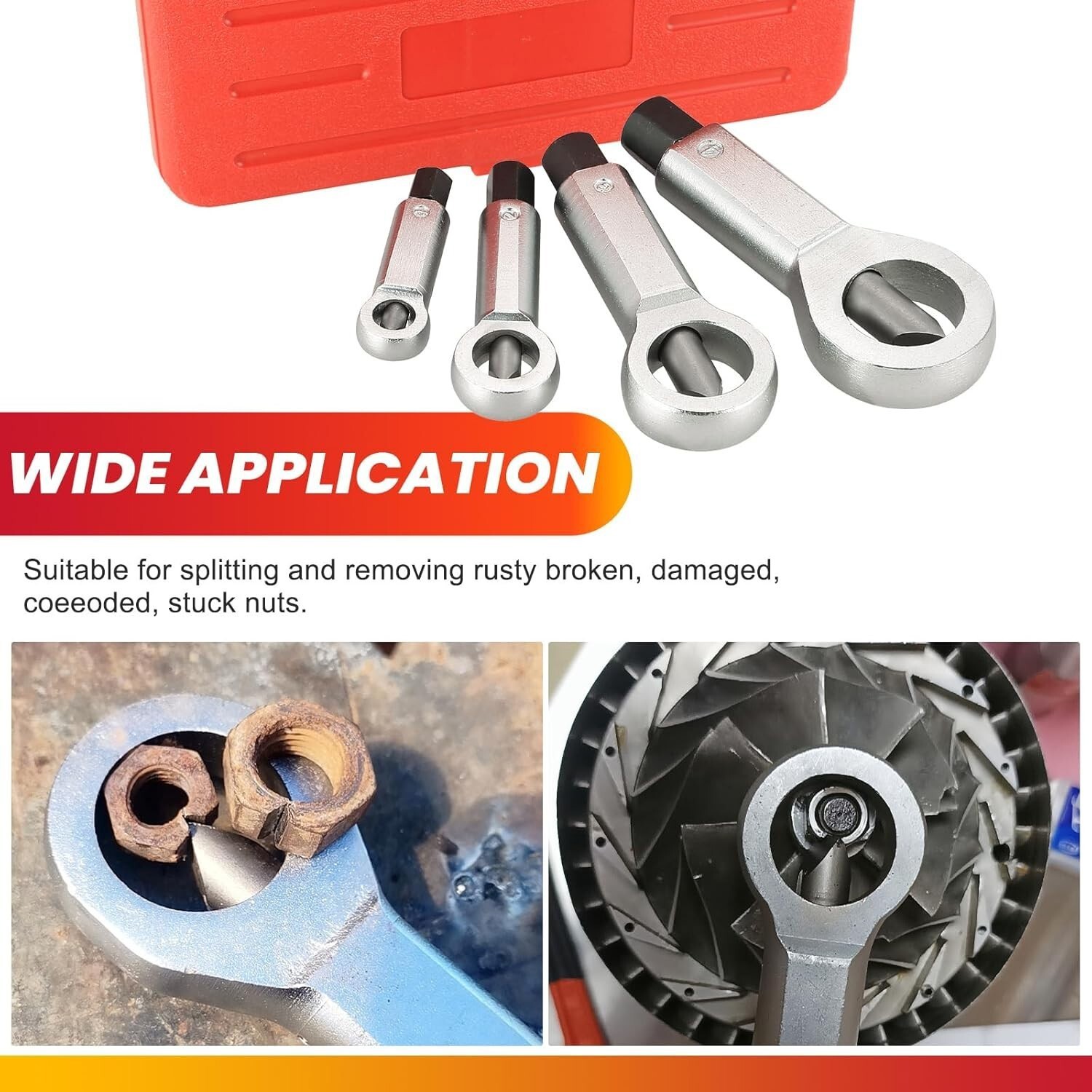 4pcs Nut Splitter Tool Broken Damaged Stuck Remover Puller Corroded Split Set