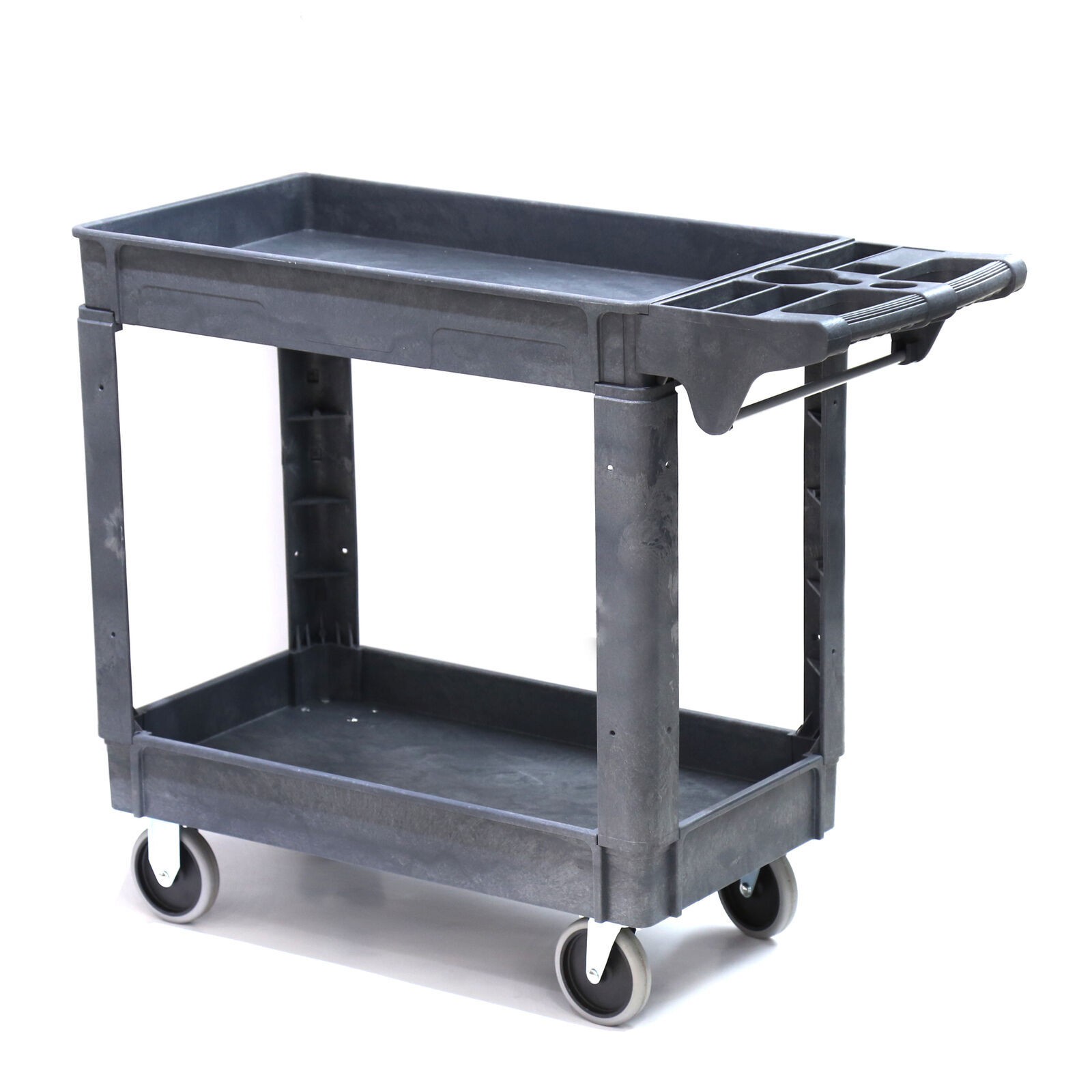 Gray Heavy Duty Plastic Utility Cart 2 Shelves, 30″Width x 40″Height x 17″Depth