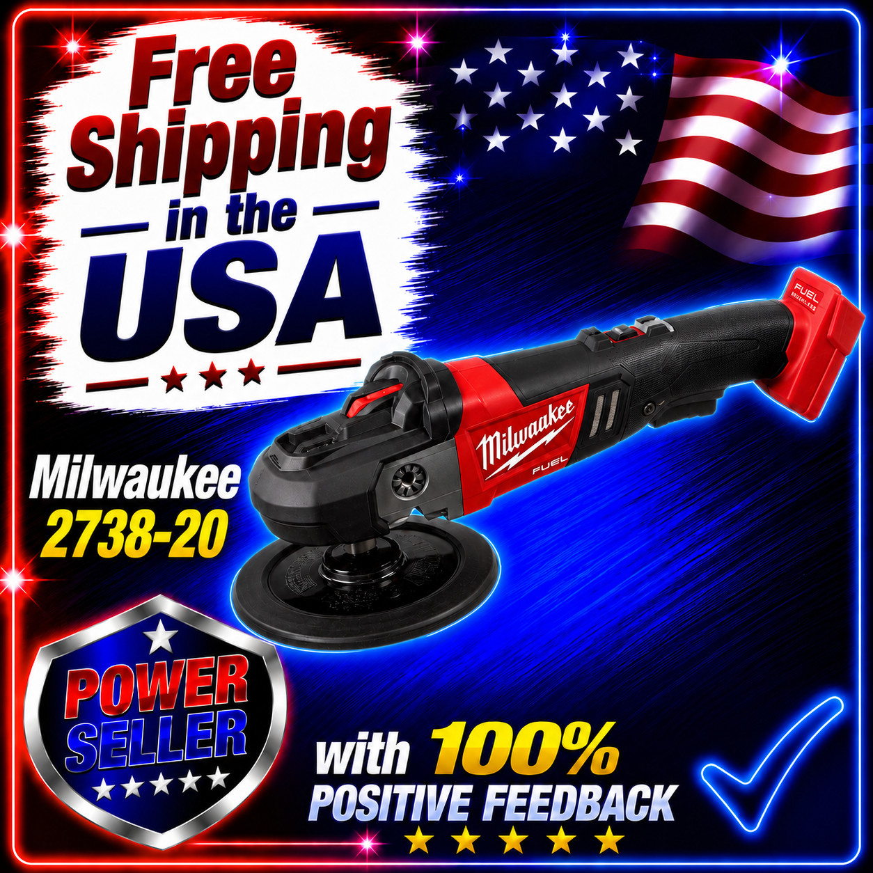 Milwaukee Electric 2738-20 M18 Fuel 7″ Variable Speed Polisher Tool Only